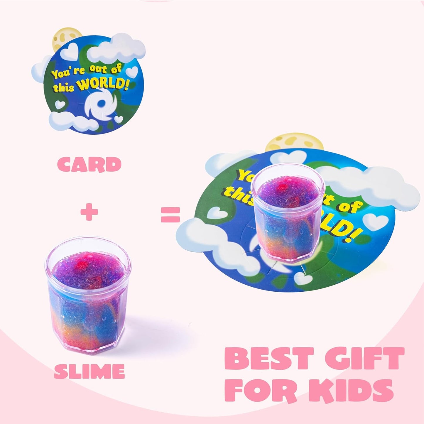 30 Packs Valentines Day Gift Cards with Galaxy Slime Stress Relief Fidget Toy for Kids Party Favor, Classroom Exchange Prizes, Valentine Party Favors, Greeting Cards