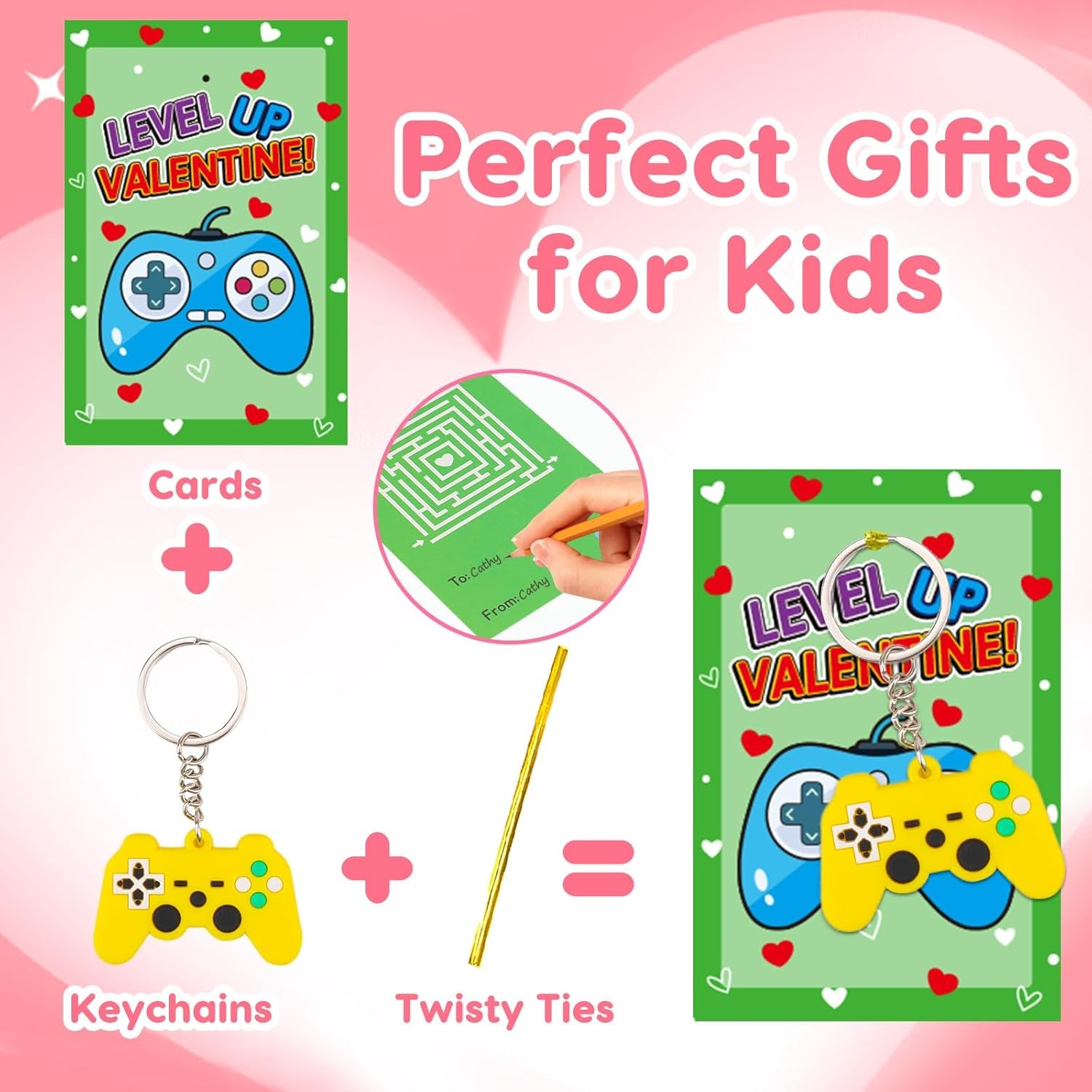 28PCS Video Game Keychains Valentines Day Cards for Kids School Classroom Funny Valentine Day Exchange Gifts for Toddlers Boys Girls Student Valentine'S Party Favor Goodie Bag Stuffers Treat Bulk