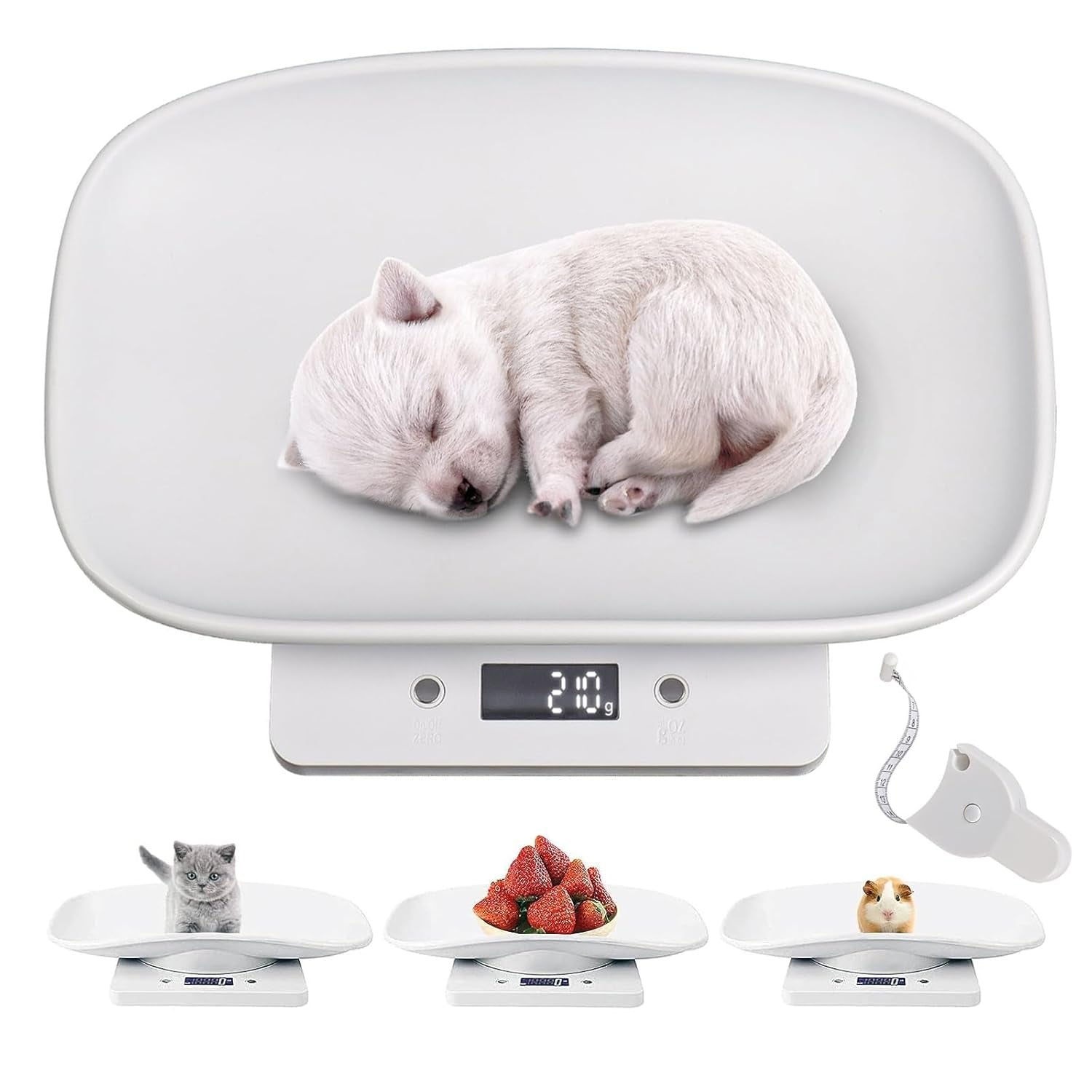 Digital Small Animals Scales for Weighing with Tape Measure, Puppy Whelping Scale Weigh Your Kitten, Rabbit with High Precision, Multifunction Electronic Baby Scales for Small Dogs Cats Crawl Pet