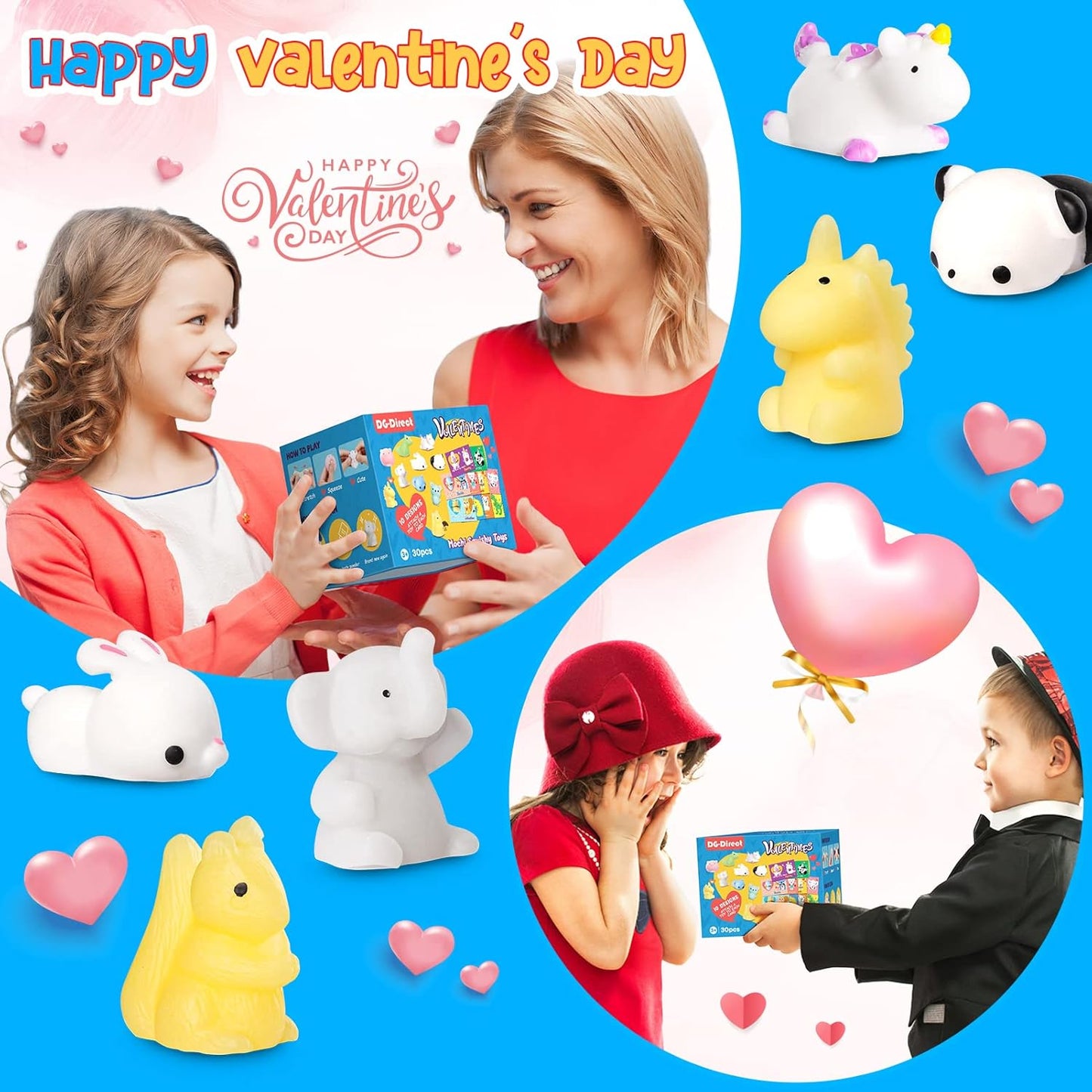 30 Packs Valentine'S Day Cards with Mochi Squishy Toys, Mini Kawaii Stress Relief Squishy Toys Sets for Kids, Valentine'S Day School Classroom Prizes, Valentine Exchange Gift