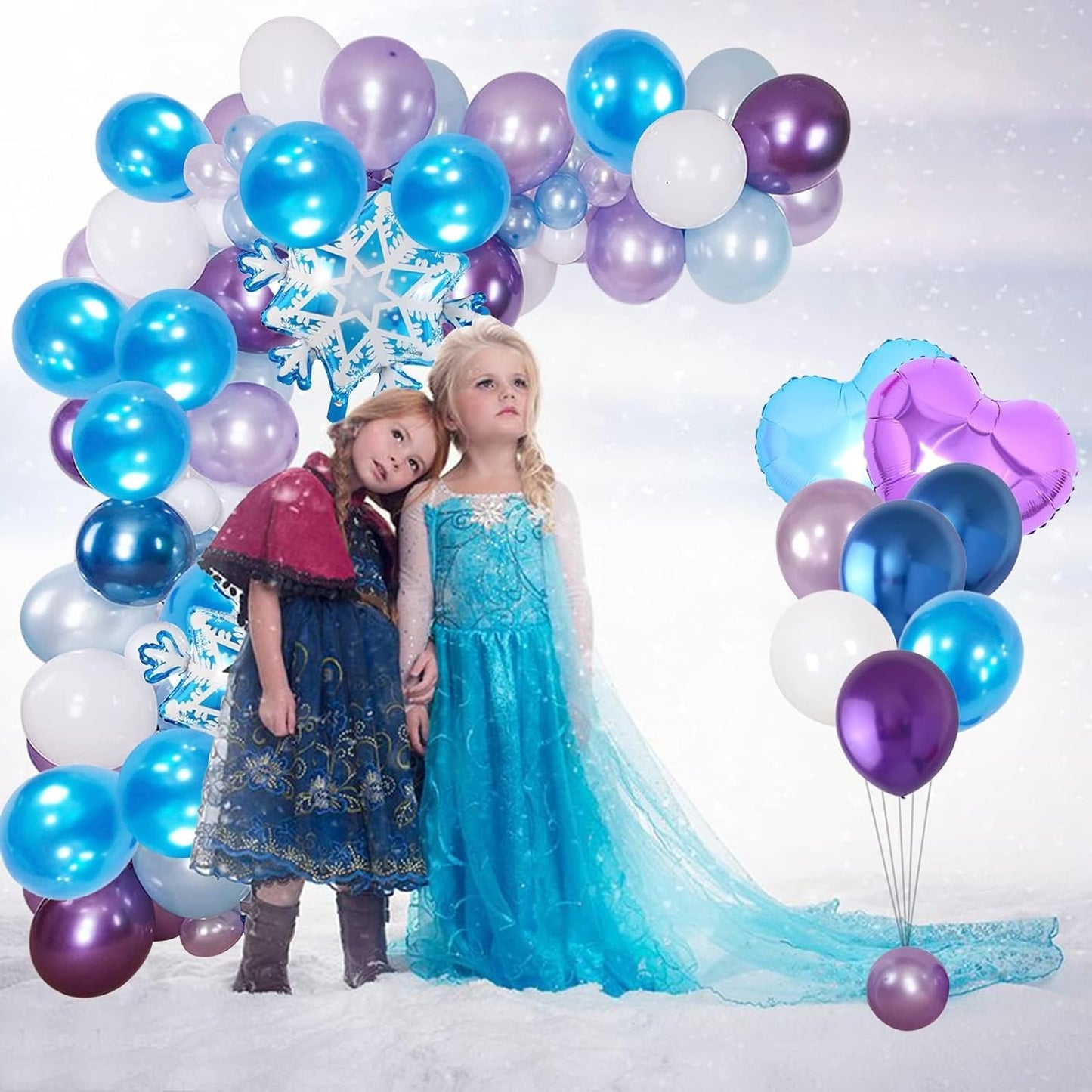 Frozen Balloon, 60 Packs 12 Inch Metallic Purple Blue White Silver Balloons with Snowflake Confetti Balloon for Frozen Birthday Party Baby Shower Christmas Winter Wonderland Party Decorations