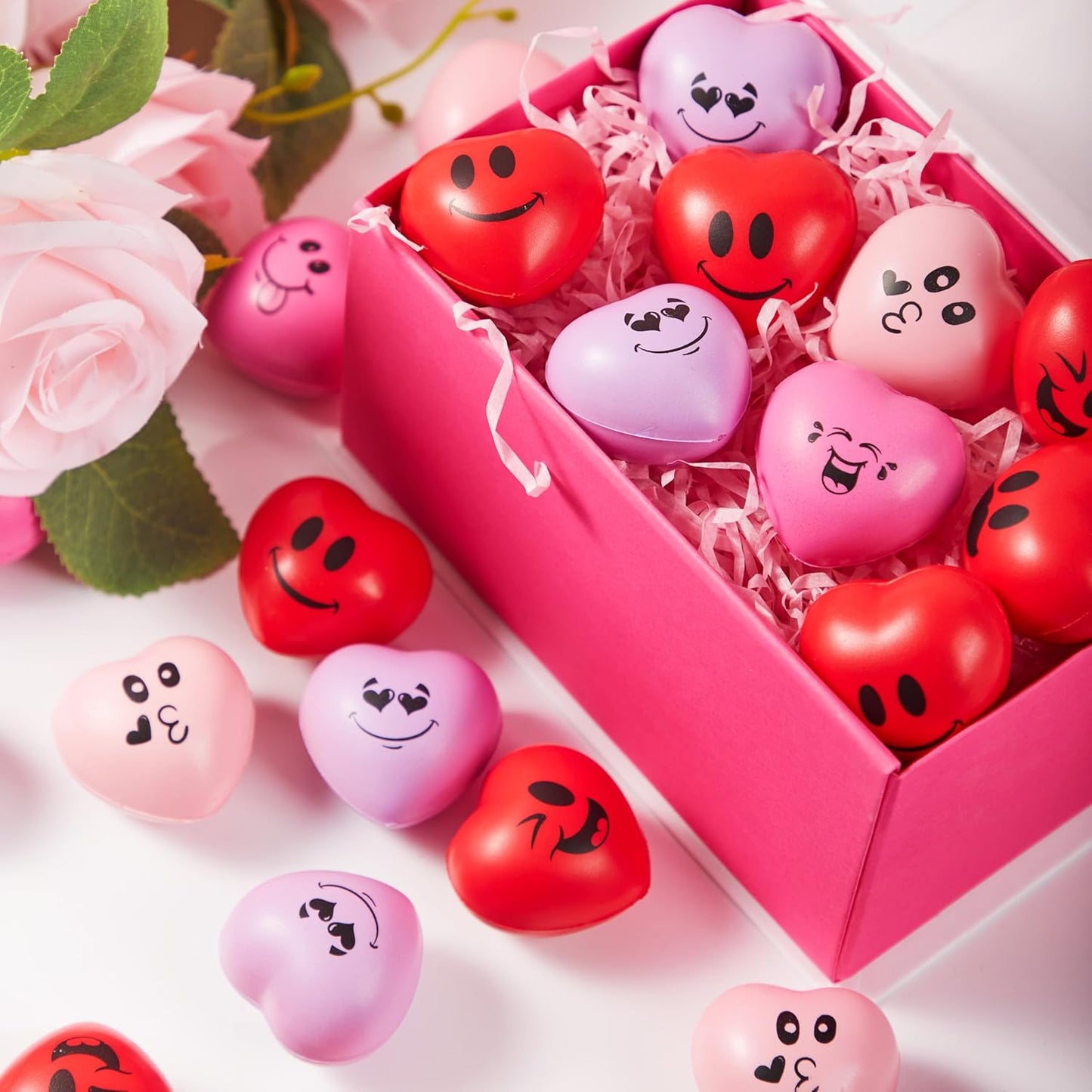 30 PCS Valentine'S Day Heart Stress Balls 1.5"X1.5" for Kids, Squishy Toys Slow Rising for School Carnival Reward, Valentine Party Present Fillers, Valentines Day Gifts, Relieve Stress Toys