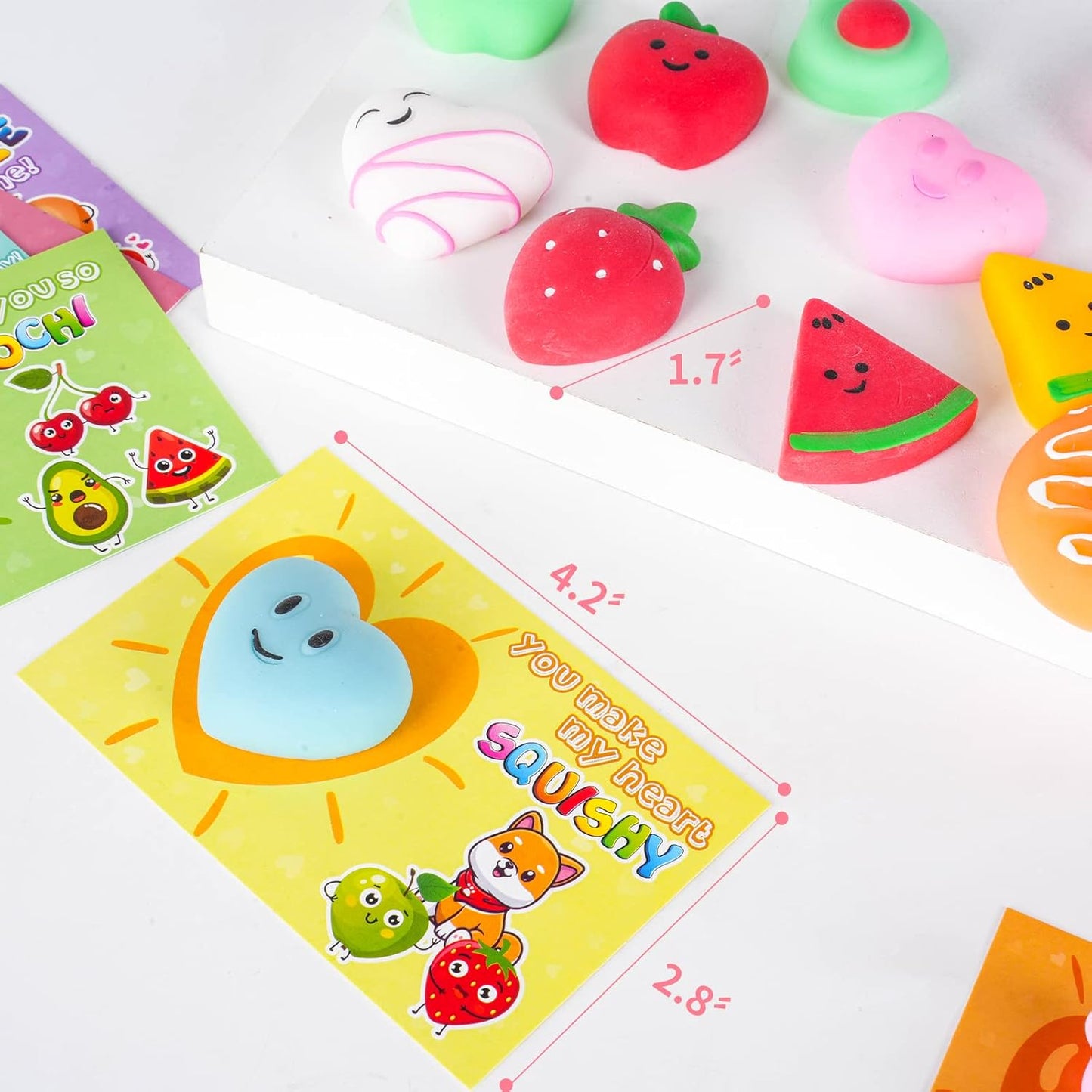 28 Packs Valentines Day Gift Cards with Cute Kawaii Mochi Squishy to Squeeze for Kids School Classroom Valentine’S Exchange Greeting Cards Party Favors