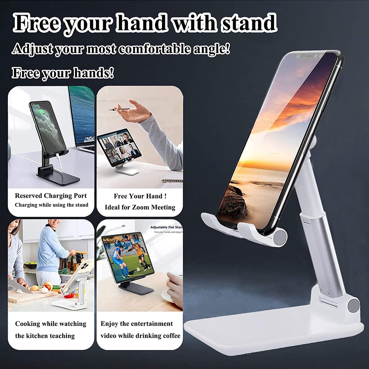 2 Pcs Cell Phone Stand, Adjustable Angle Height Phone Stand for Desk, Fully Foldable/Portable Phone Holder, Compatible for Iphone 16/15/14/13/12/Smartphones