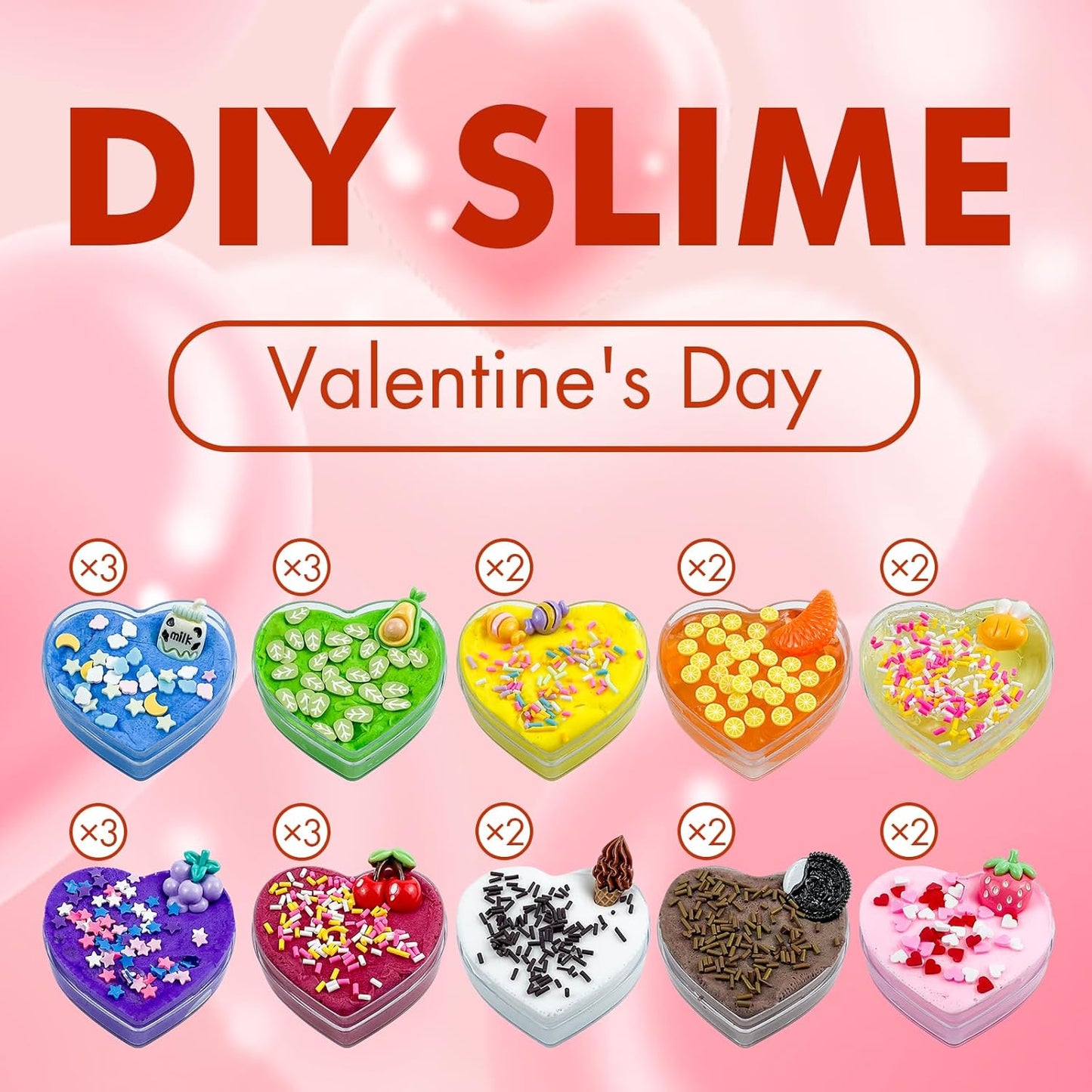 24Pcs Valentines Slime Hearts with Cards for Kids' Valentine Gift Classroom Exchange Party Favors for Kids Girls and Boys