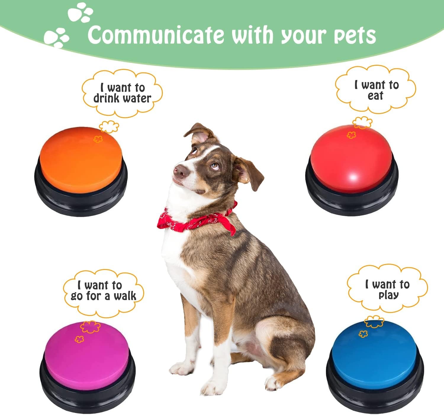 Voice Recording Button for Communication Pet Training Buzzer, 30 Second Record&Playback Dog Toy, Voice Recording Clicker for Cat, Puppy, Pet Trainin, Funny Gift for Study Office Home 4 Pcs