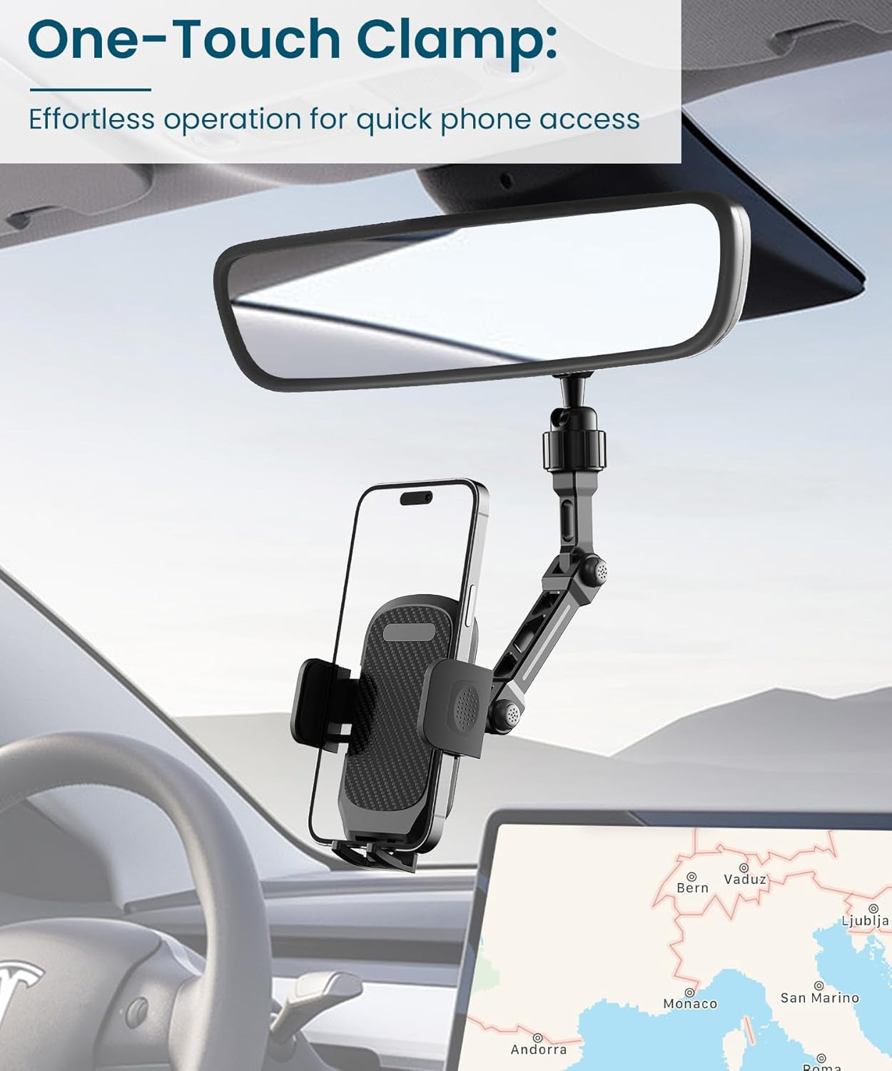 , Premium Aluminum Alloy Mount with Multi-Angle Adjustment, Rearview Mirror Phone Holder Mount for Car & Truck, Universal Accessories Compatible with All Cell Phone