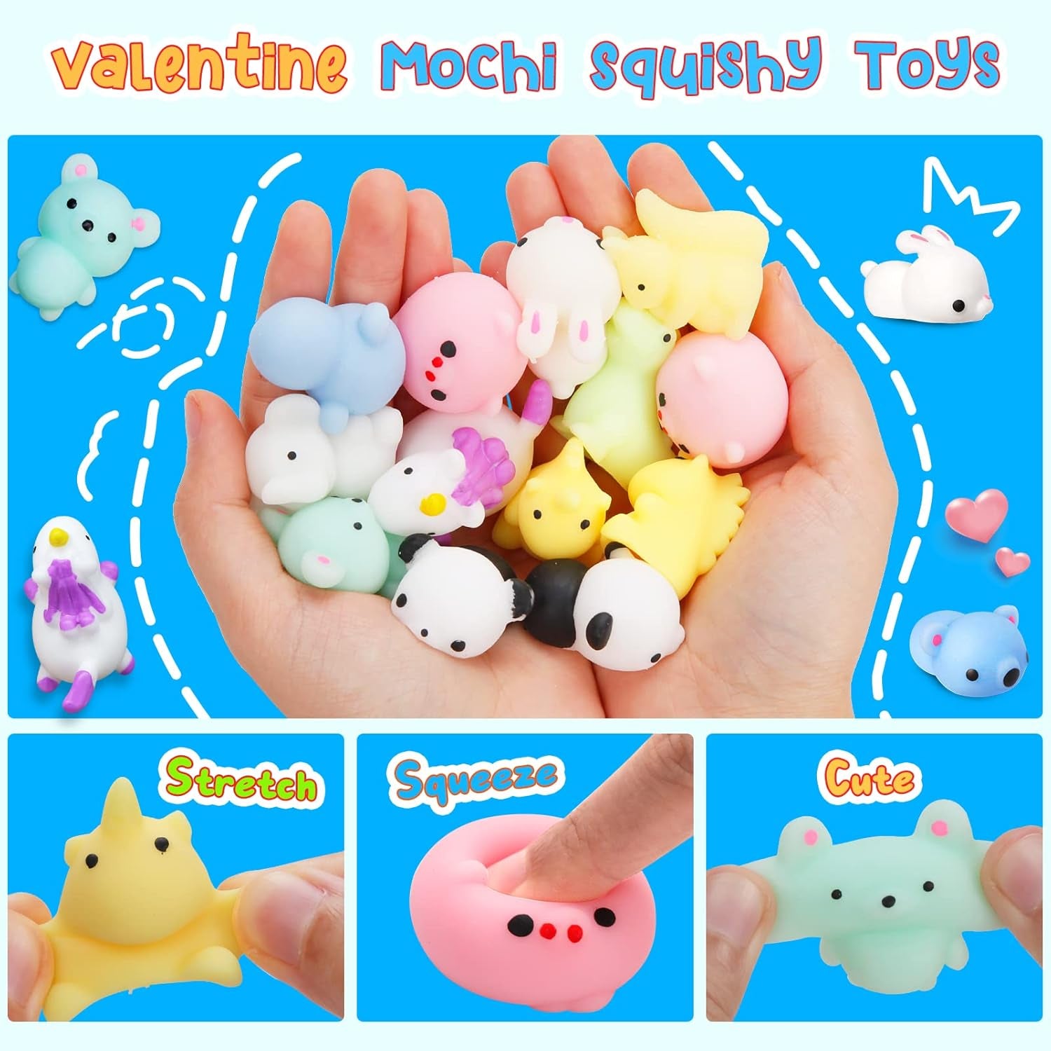 30 Packs Valentine'S Day Cards with Mochi Squishy Toys, Mini Kawaii Stress Relief Squishy Toys Sets for Kids, Valentine'S Day School Classroom Prizes, Valentine Exchange Gift