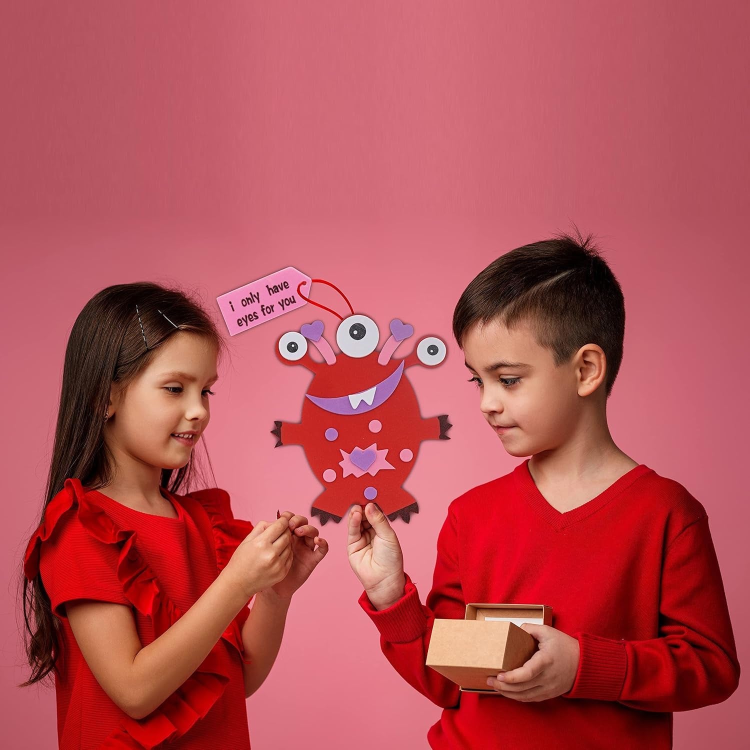 Valentines Monster Craft Ornament (12 Pack) Foam Valentines Day Crafts for Kids Classroom DIY Card Activity Bulk - Individually Wrapped