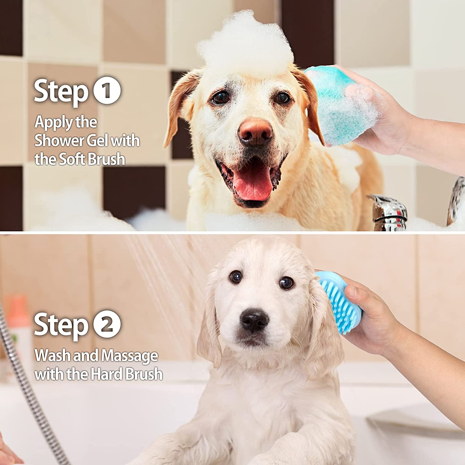 2Pack Dog Bath Brush, Soft Silicone Pet Shampoo Massage Dispenser Grooming Shower Brush for Short Long Haired Dogs and Cats Washing,