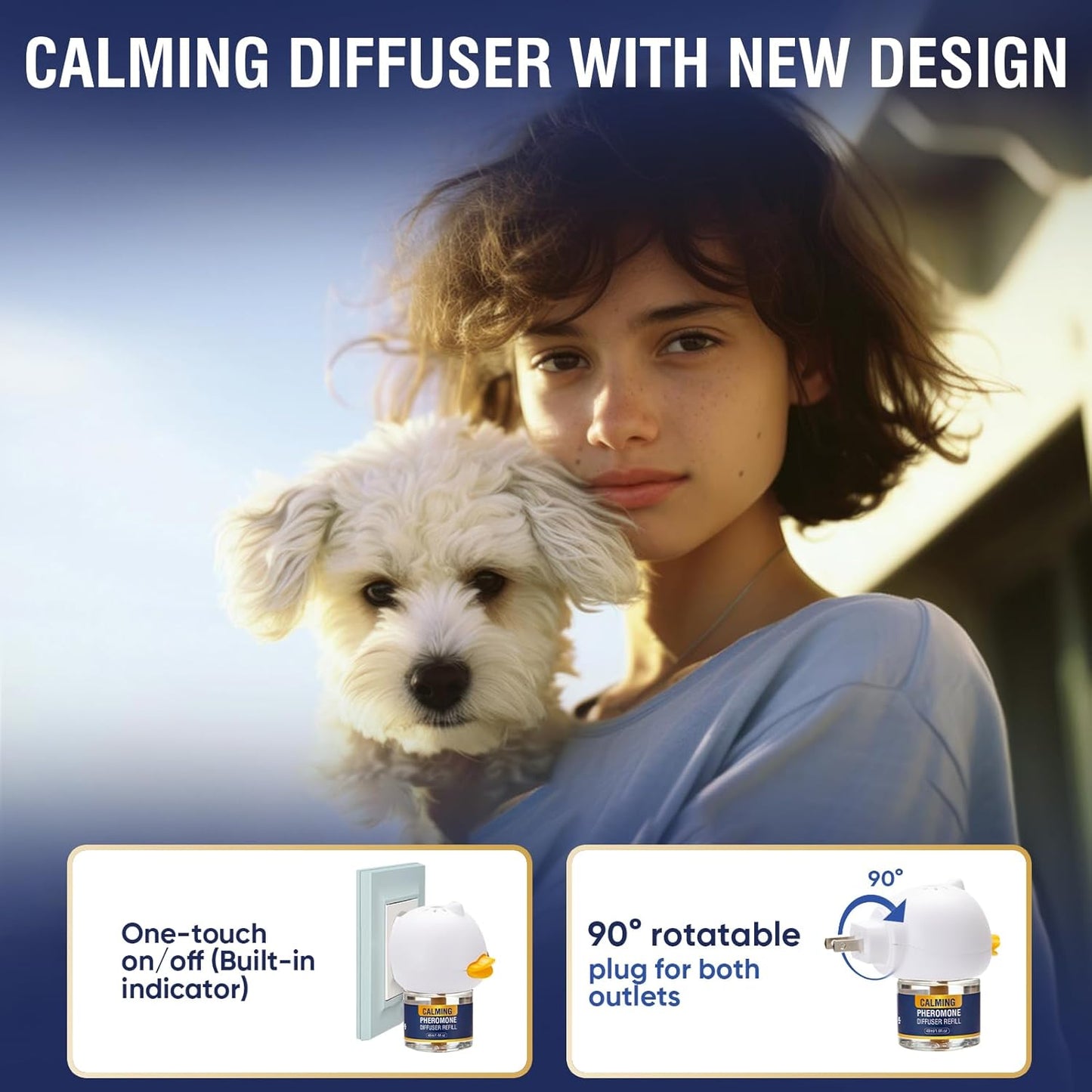 Dog Pheromone Calming Diffuser 4 in 1 Appeasing Pet Pheromones Diffuser to Calm Kit (Plug In+ 3 Pack 48Ml Refill) for Anxiety Relief Reduce Barking Aggression Fighting Stress 90 Day Supply(Tasteless)