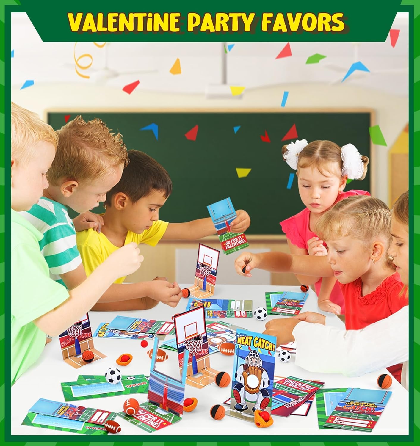 30 Pack Valentines Cards for Kids Classroom with Mini Sports Ball Erasers Bulk, Valentines Day Gifts for Kids School Class, Ideal Valentine Exchange Gift and Party Favors Prizes for Boys Girls