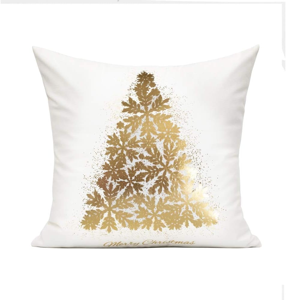 White Gold Christmas Decorations Throw Pillow Covers 18X18 Set of 4 Winter Xmas Navidad Home Holiday Décor Velvet Cushion Cases for Sofa Tree Snowflake Reindeer