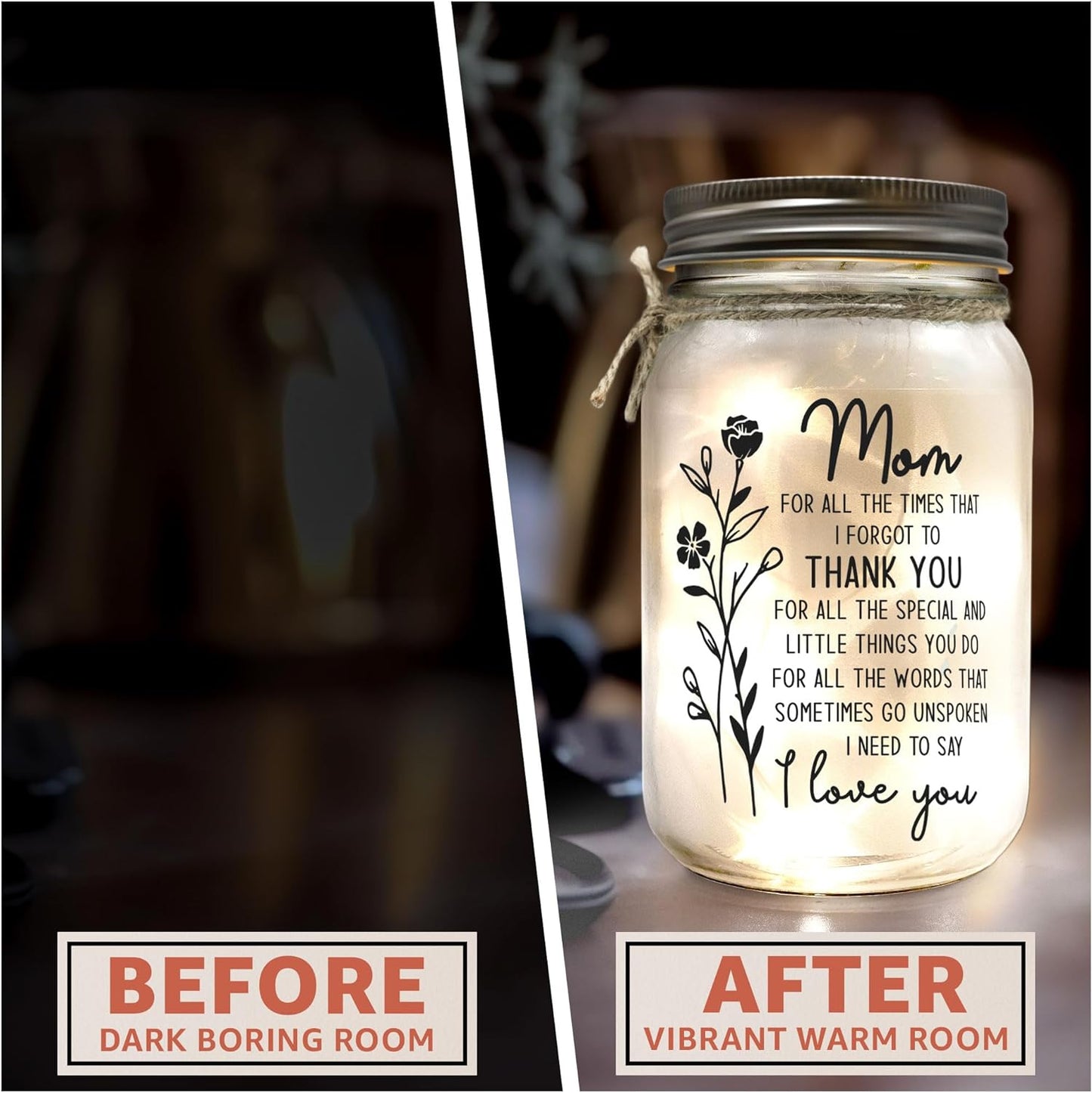 Mason Jar Night Light Mothers Day Gifts for Mom from Daughter, Son, Kids - Birthday Gifts for Mom, Mama - Sentimental Best Mom Gifts - Home Decoration Night