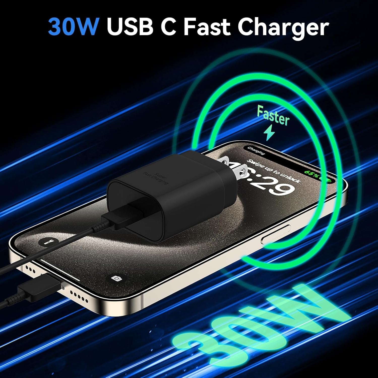 Phone 16 15 Charger Fast Charging, 30W USB C Phone 16 15 Pro Max Charger Block with 10FT Long C Chargers Cord Cable for Phone 16 15 Pro Max/16 15 Pro/16 15 Plus/16/15, Ipad,Galaxy S24/S23/S22-Black