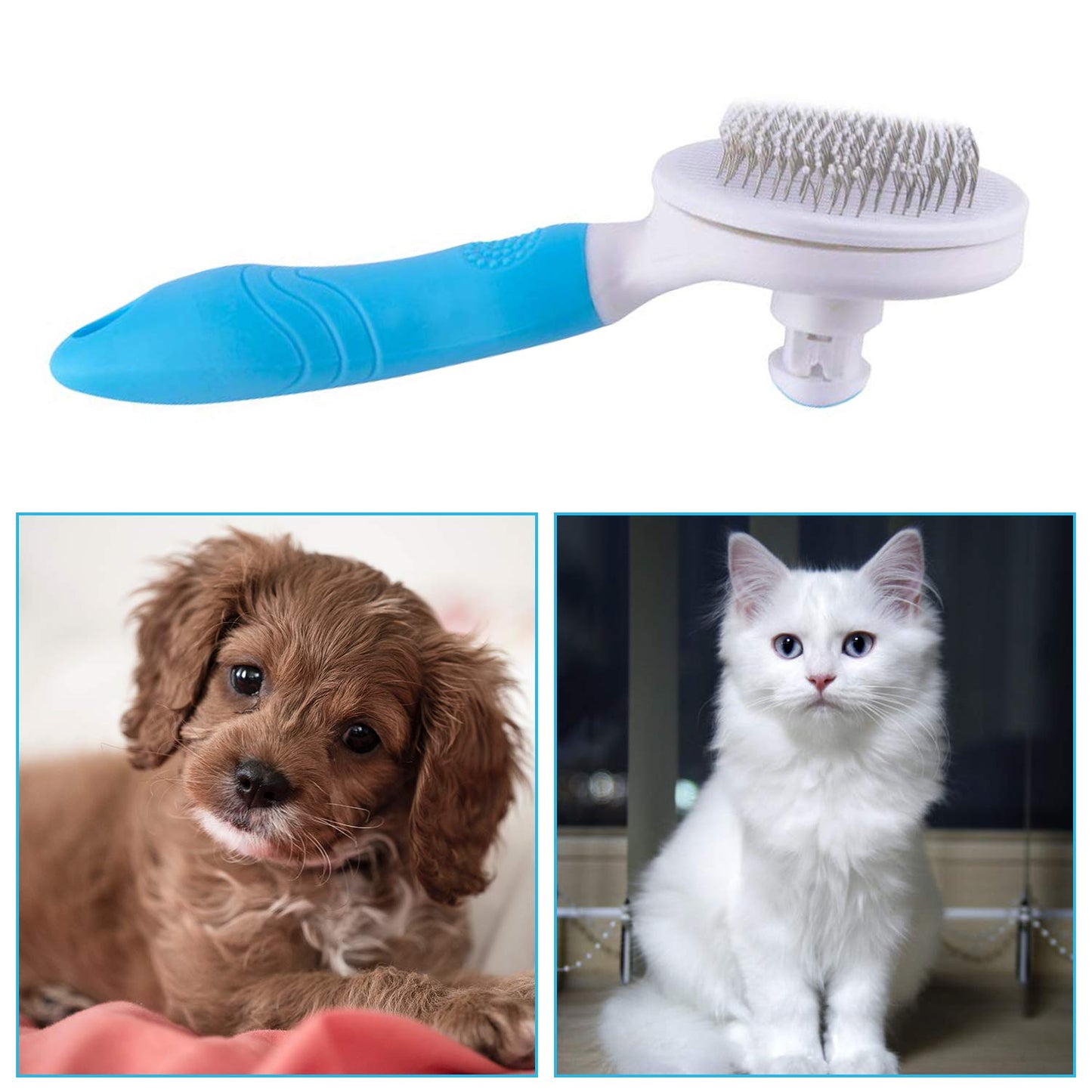 Cat Self Cleaning Slicker Brush, Pets Skin Friendly Cat Brush for Dogs Cats Grooming Brush Tool Easy to Remove Loose Undercoat, Mats Tangled Hair Slicker Massage Cats Dogs Brush - Upgraded