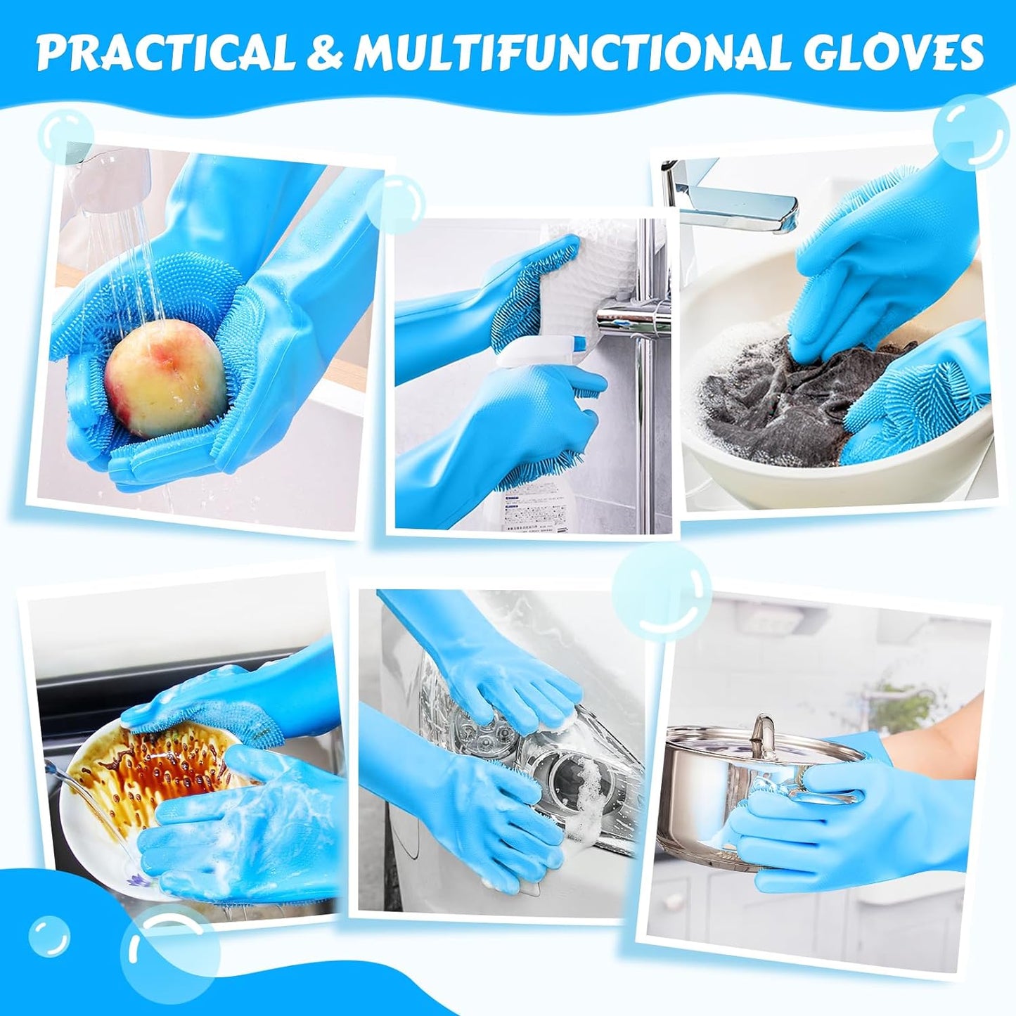 Pet Grooming Gloves - Heat Resistant Silicone Gloves with High-Density Teeth, Enhanced Five Finger Design for Bathing and Massaging Dogs and Cats, Blue