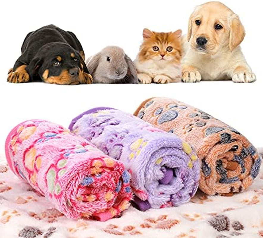 4 Pcs Dog Blanket Pet Puppy Blanket Puppy Teething Toys Paw Print Fleece Blanket for Pet Cat Soft Warm Sleep Mat Guinea Pig Cage Blanket(Small(24 X 16 Inch),White, Coffee, Pink, Purple)