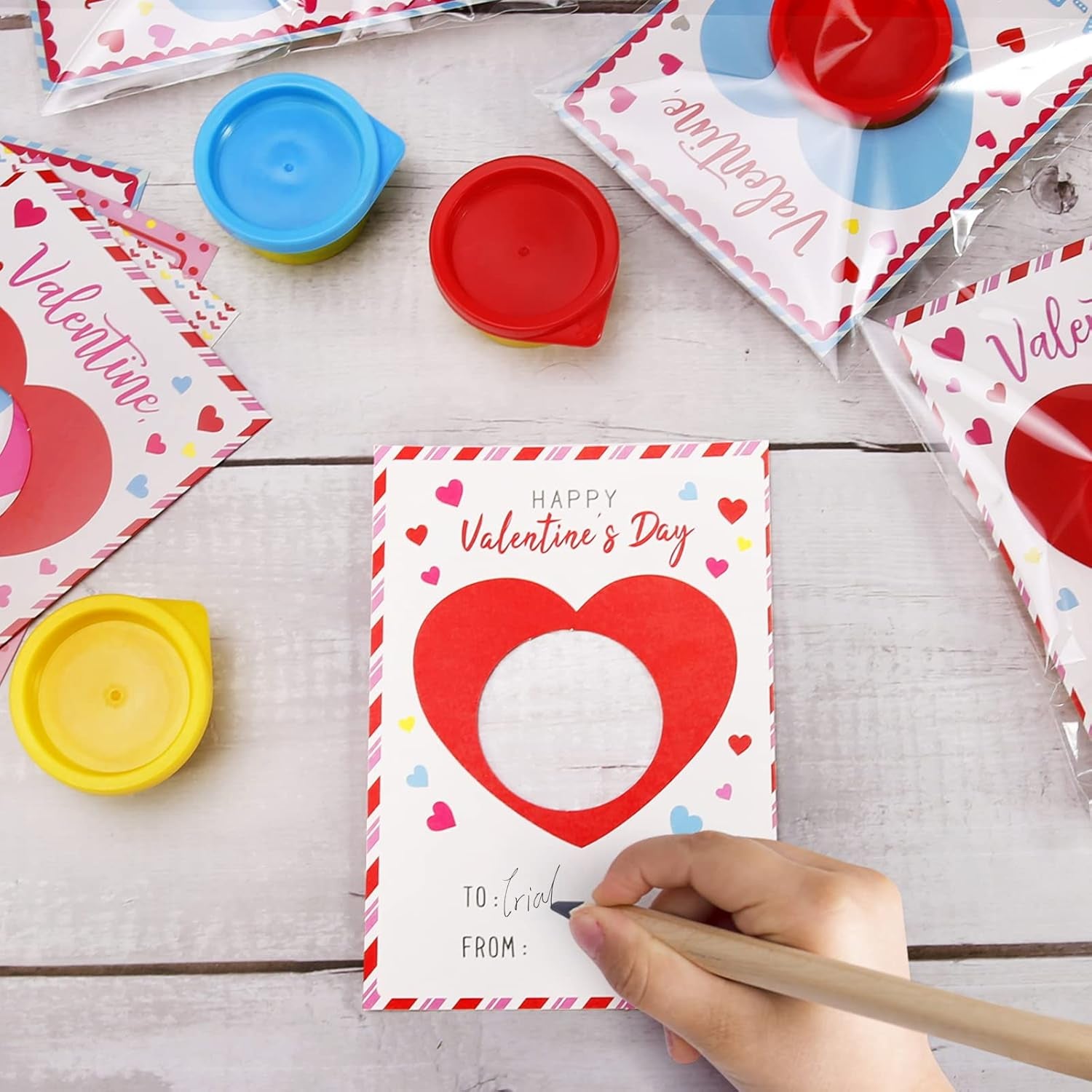 Valentines Day Gifts for Kids - 24 Pack Valentines Cards with Playdough for Kids Classroom Exchange, Valentines Party Favors for School Toddlers Girls Boys