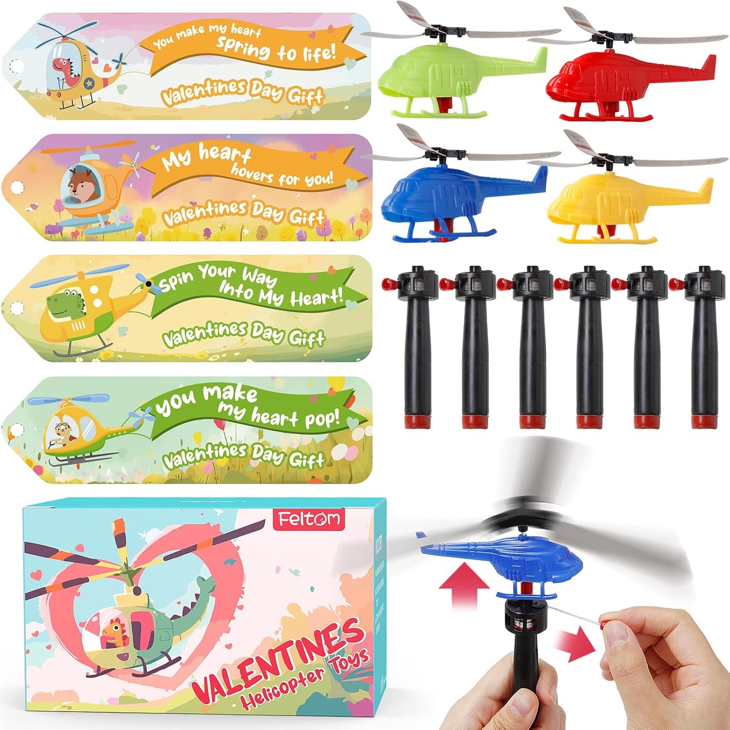 28 PCS Valentines Day Cards for Kids School with Airplane Launcher Toys, Valentines Helicopter Lanchers, Party Favors for Kids Classroom, Valentines Day Gifts for Kids Boys