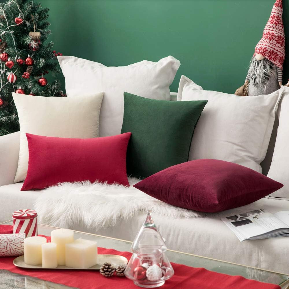 Pack of 2 Velvet Soft Solid Decorative Square Throw Pillow Covers Set Christmas Cushion Cases Pillowcases for Sofa Bedroom Couch Car18X18 Inch 45X45 Cm