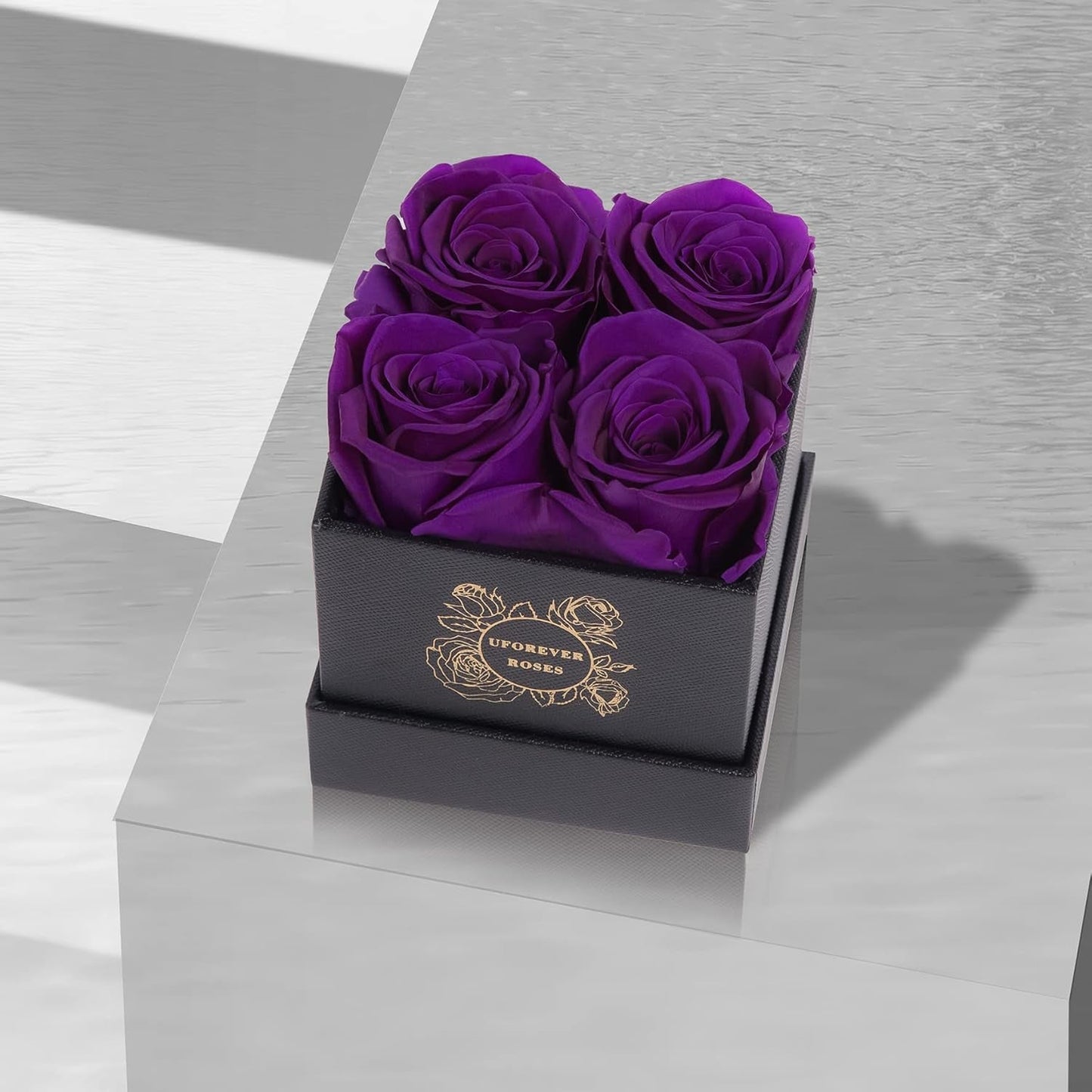 Preserved Roses in a Box Mothers Day Valentines Day Gifts for Her, Real Roses That Last a Year and More, Eternal Roses for Her, Christmas Day, Birthday, Anniversary Day (Small, Purple)