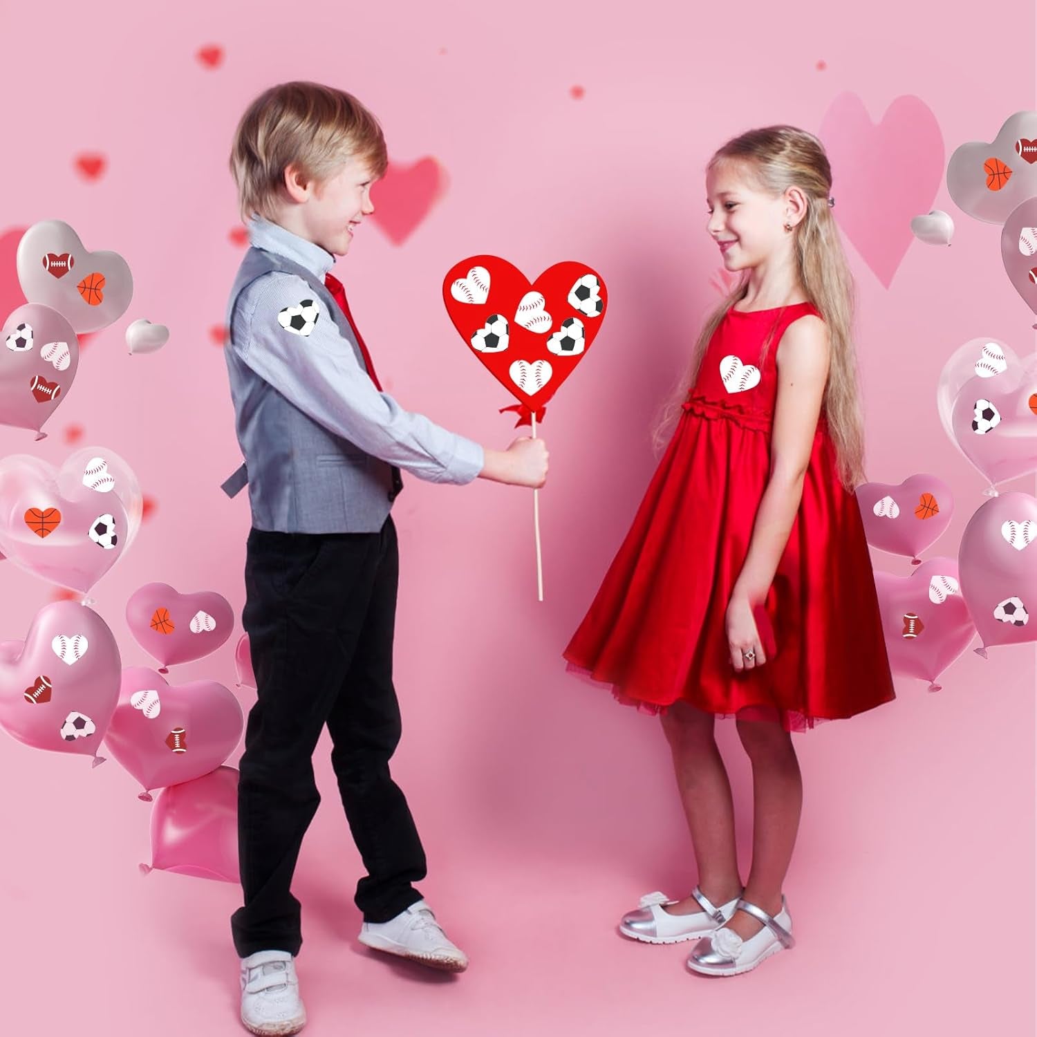 Valentines Day Gifts for Kids, 800Pcs Valentines Heart Stickers for Kids Valentines Cards with Sport Heart Shape Stickers for Boys Girls Teens, 100Th Day of Shirt Project