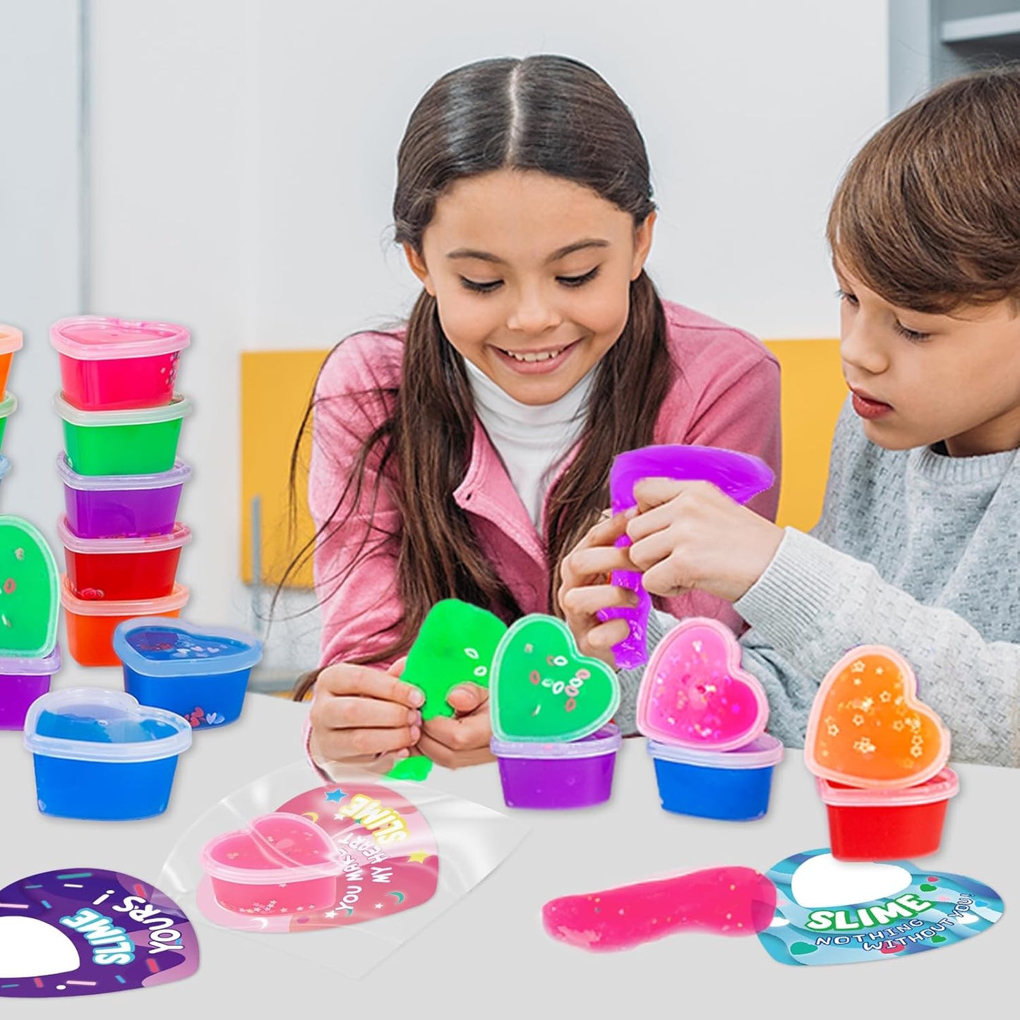 Valentines Day Cards for Kids- 30 Set of Heart Shape Slime Toys and Cards Bulk for Valentine Exchange Gifts, Valentines Party Favors for Kids, School Classroom Valentine'S Prizes