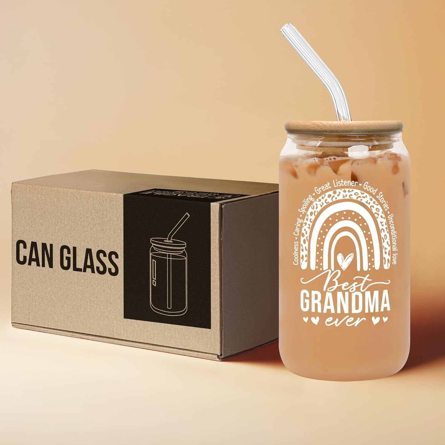 Grandma Gifts - Gifts for Grandma from Granddaughter, Grandson - Grandma Mothers Day Gift, Birthday Presents for Grandma, Christmas Gifts for Grandma - 16 Oz Can Glass