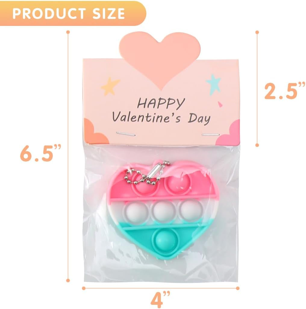 32 Pack Valentines Day Gifts for Kids - Valentines Cards with Mini Heart Pop Fidget Toys Bulk - Valentine Exchange for Girls Boys School Class Classroom Fidget Toys Party Favors