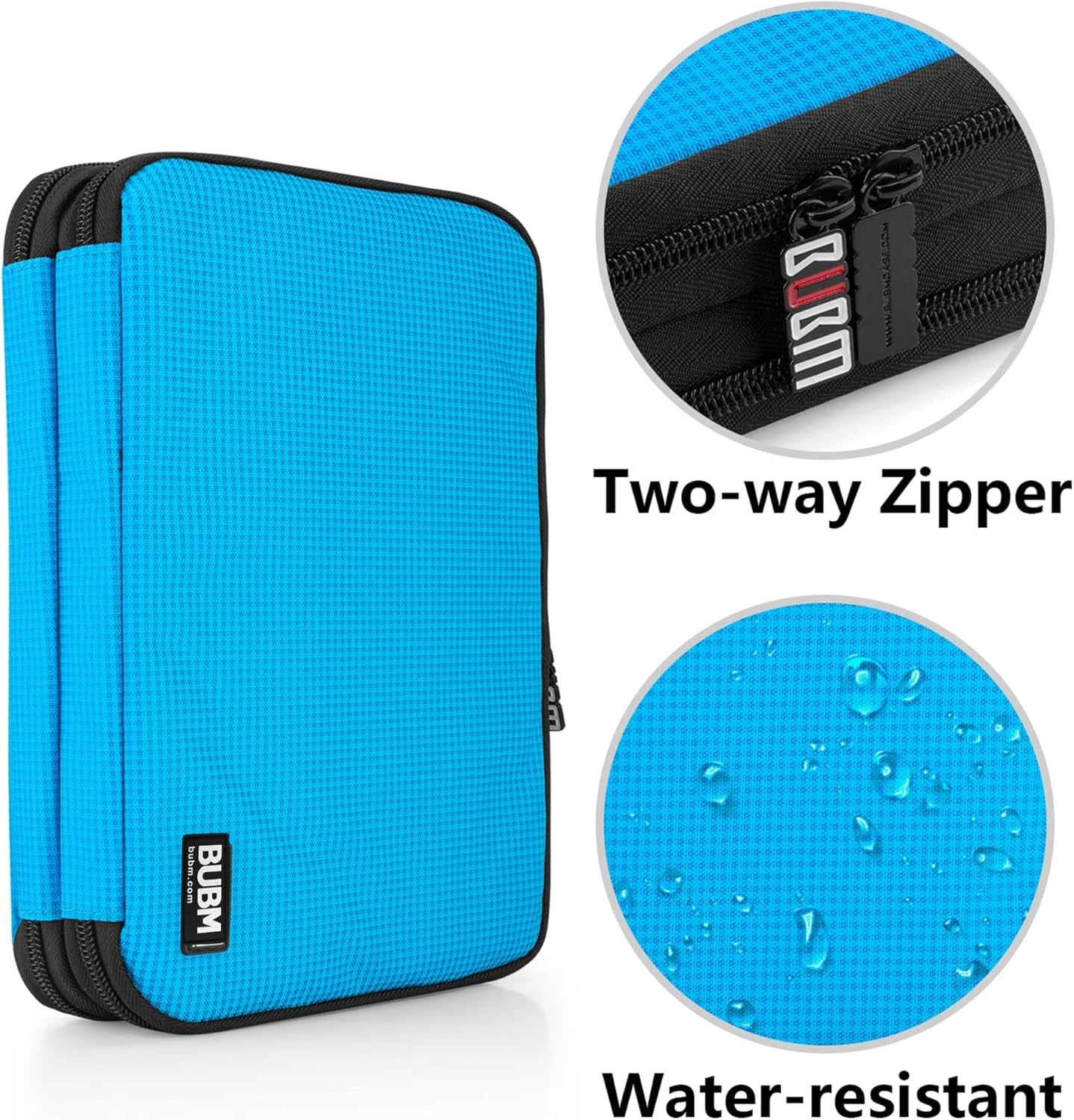 Double Layer Electronic Accessories Organizer, Travel Gadget Bag for Cables, USB Flash Drive, Plug and More, Perfect Size Fits for Ipad Mini (Medium, Blue)