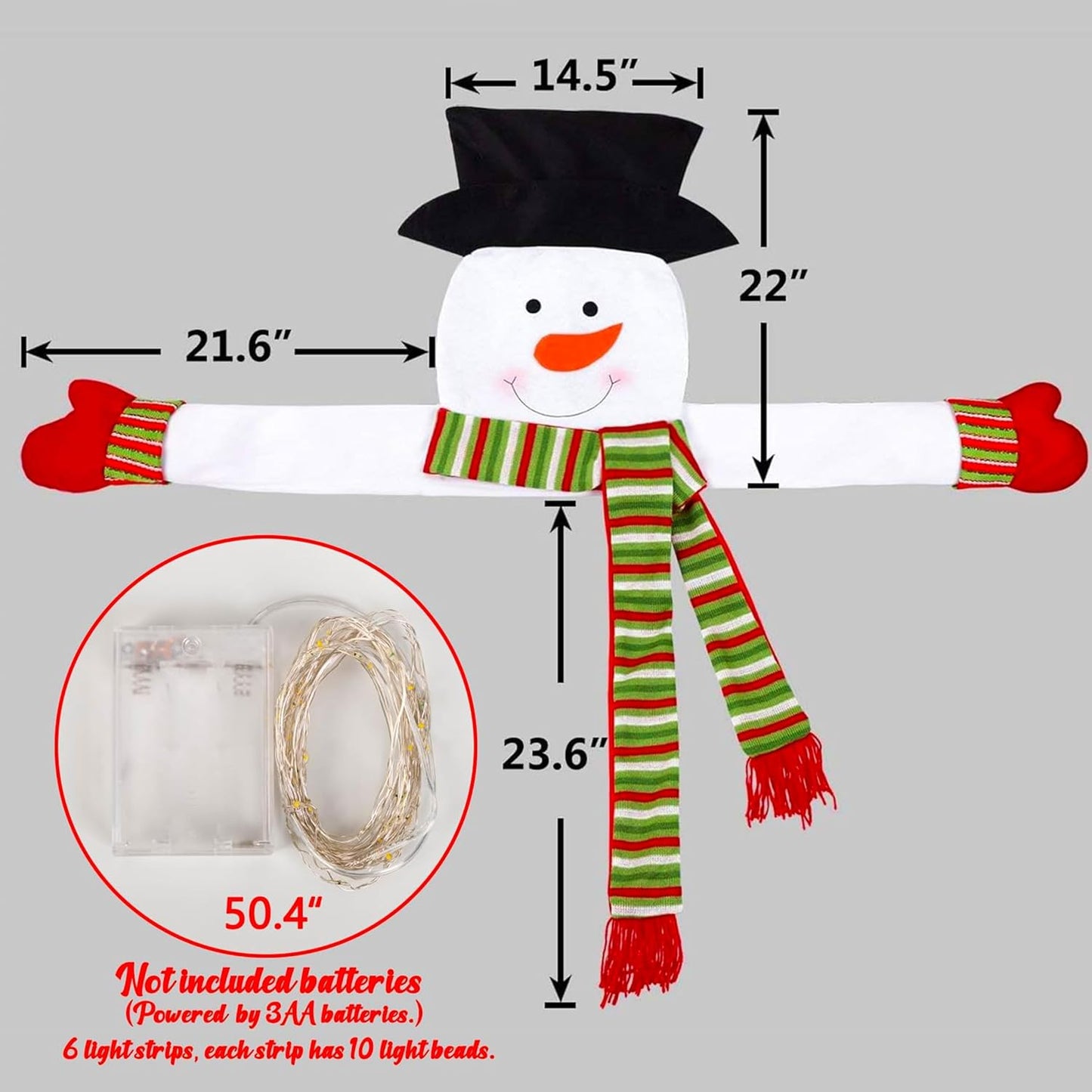 Christmas Tree Topper Snowman Hugger with Lights Strips - Xmas Holiday Winter Wonderland Party Decoration Ornament Supplies