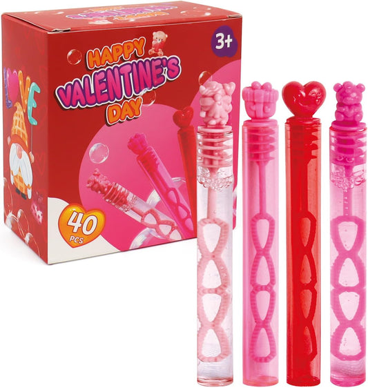 40PCS Valentines Day Bubble Wands, Mini Bubble Wands for Valentines Day Party Favors, Valentines Gift Toys for Girls Boys Kids Toddler Adults, Party Bag Stuffers Goodie Bag Filler, Classroom Prizes