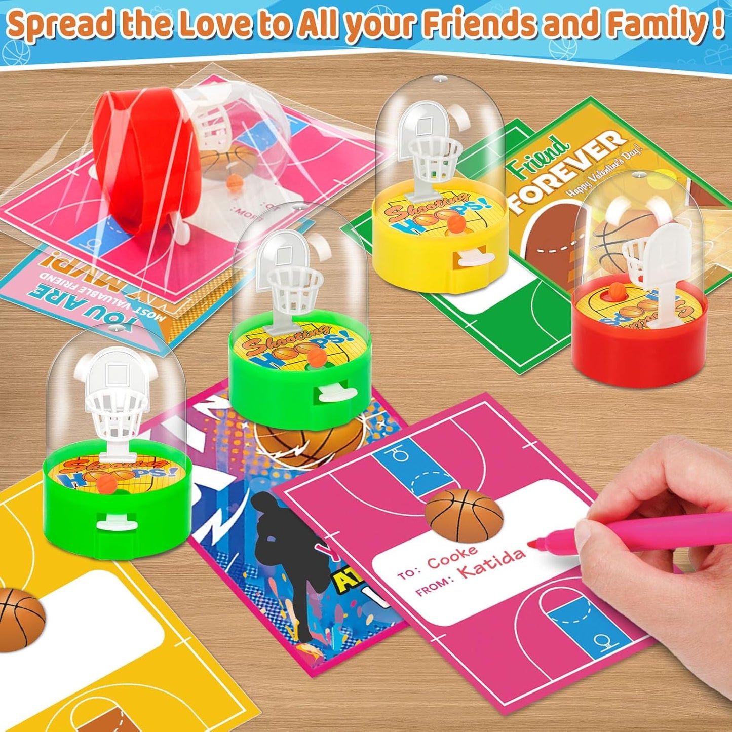 30 Pack Valentines Day Gifts for Kids for Classroom, Valentine'S Exchange Greeting Cards with Mini Basketball Shooting Games Sports Gift Cards Finger Basketball Toy, Classroom Gifts Exchange Prize