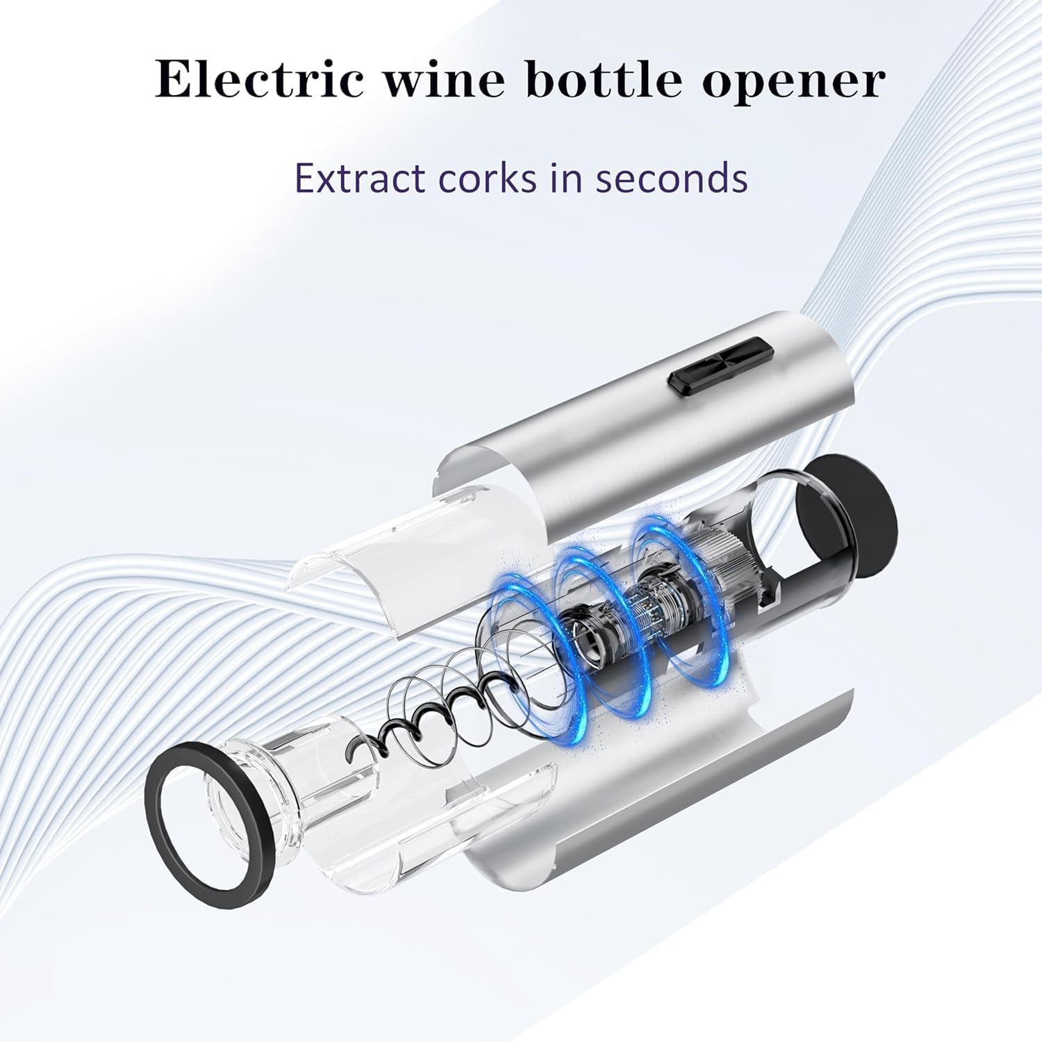 5 in 1Electric Bottle Opener Set, Equipped with Electric Bottle Opener, Foil Cutting Machine, Wine Aerator, Storage Rack, Vacuum Plug, Ideal Christmas Gift.(Silvery)