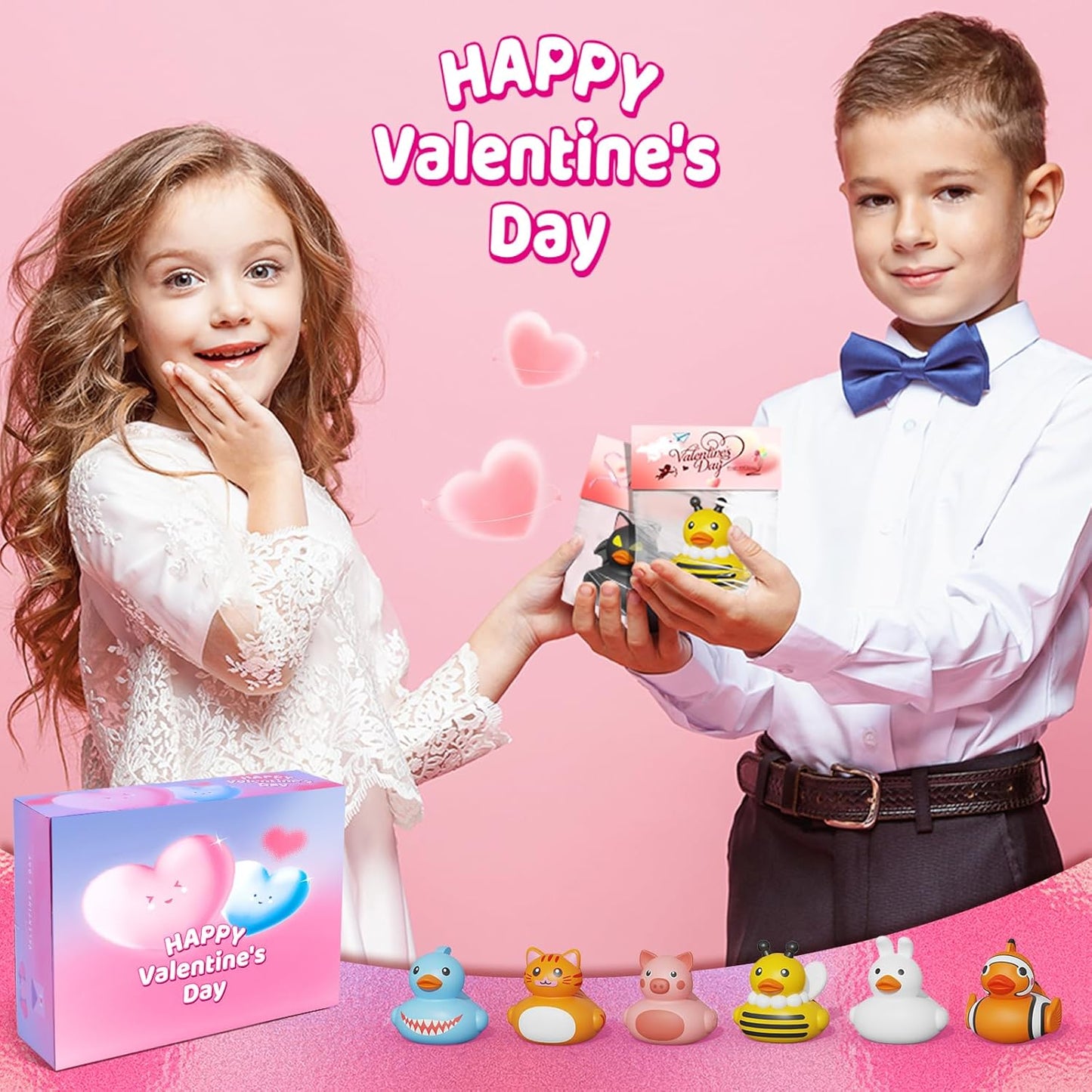 Valentines Day Gifts for Kids Includes 24 Pack Rubber Duck and Valentine Cards, School Valentine'S Day Party Exchanges Gifts