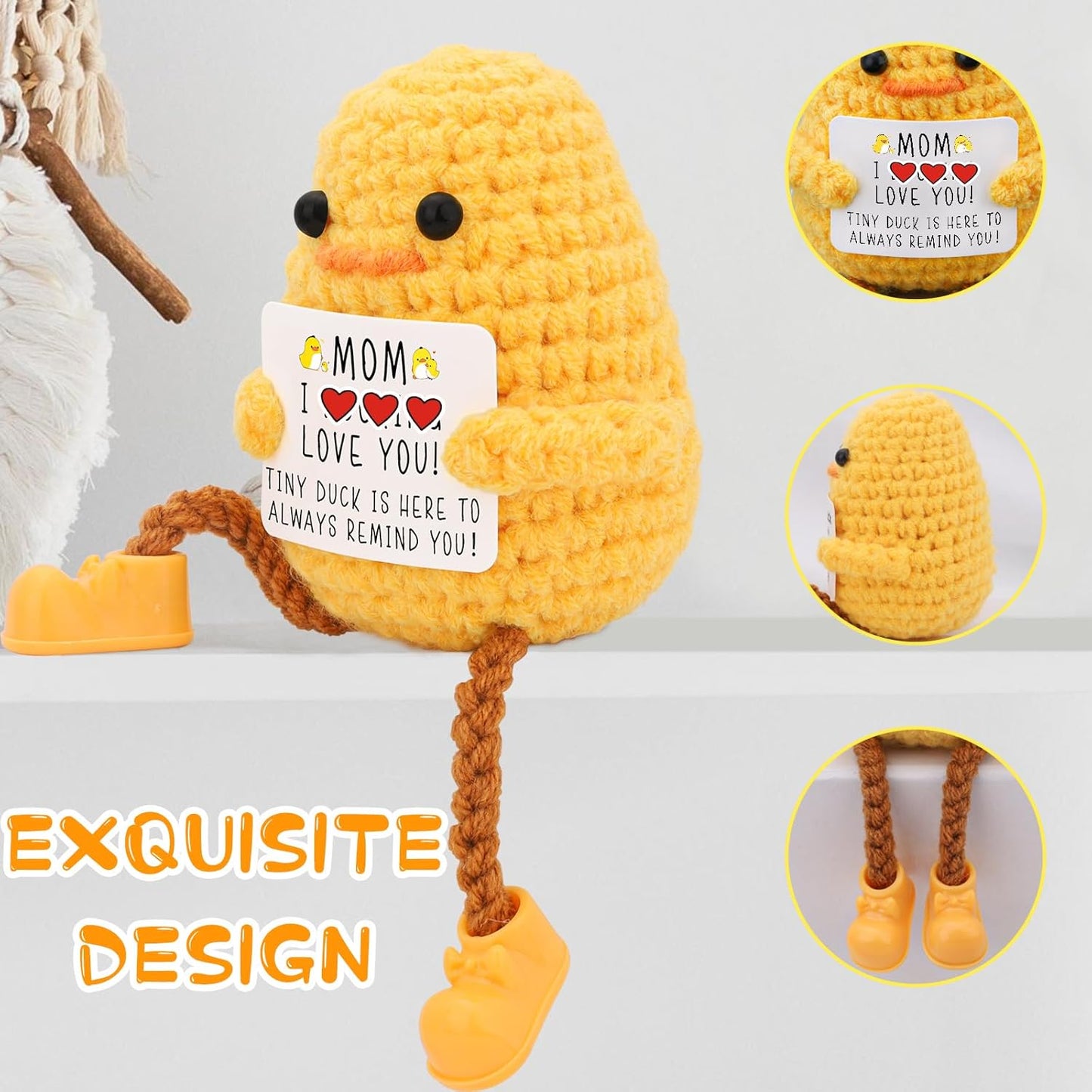 Gifts for Mom Long Legged Cute Support Duck, Birthday Mothers Day for Mom from Daughter Son, Handmade Crochet Knitted Positive Cute Duck