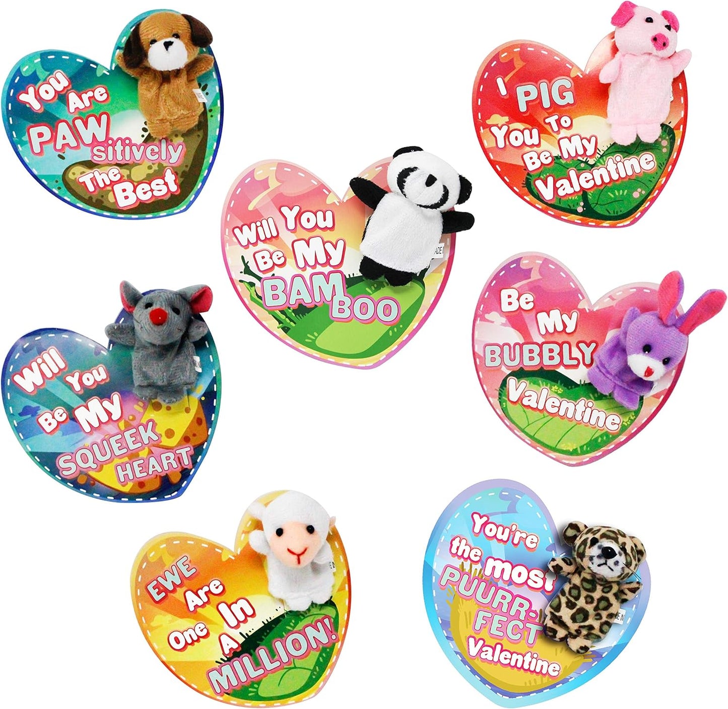 28 Packs Valentines Day Animal Finger Puppet with Gift Cards Set for Kids, Party Favor, Classroom Exchange Prizes, Valentine’S Greeting Cards, Stressrelief Hand Puppets, Holiday Reward Prizes