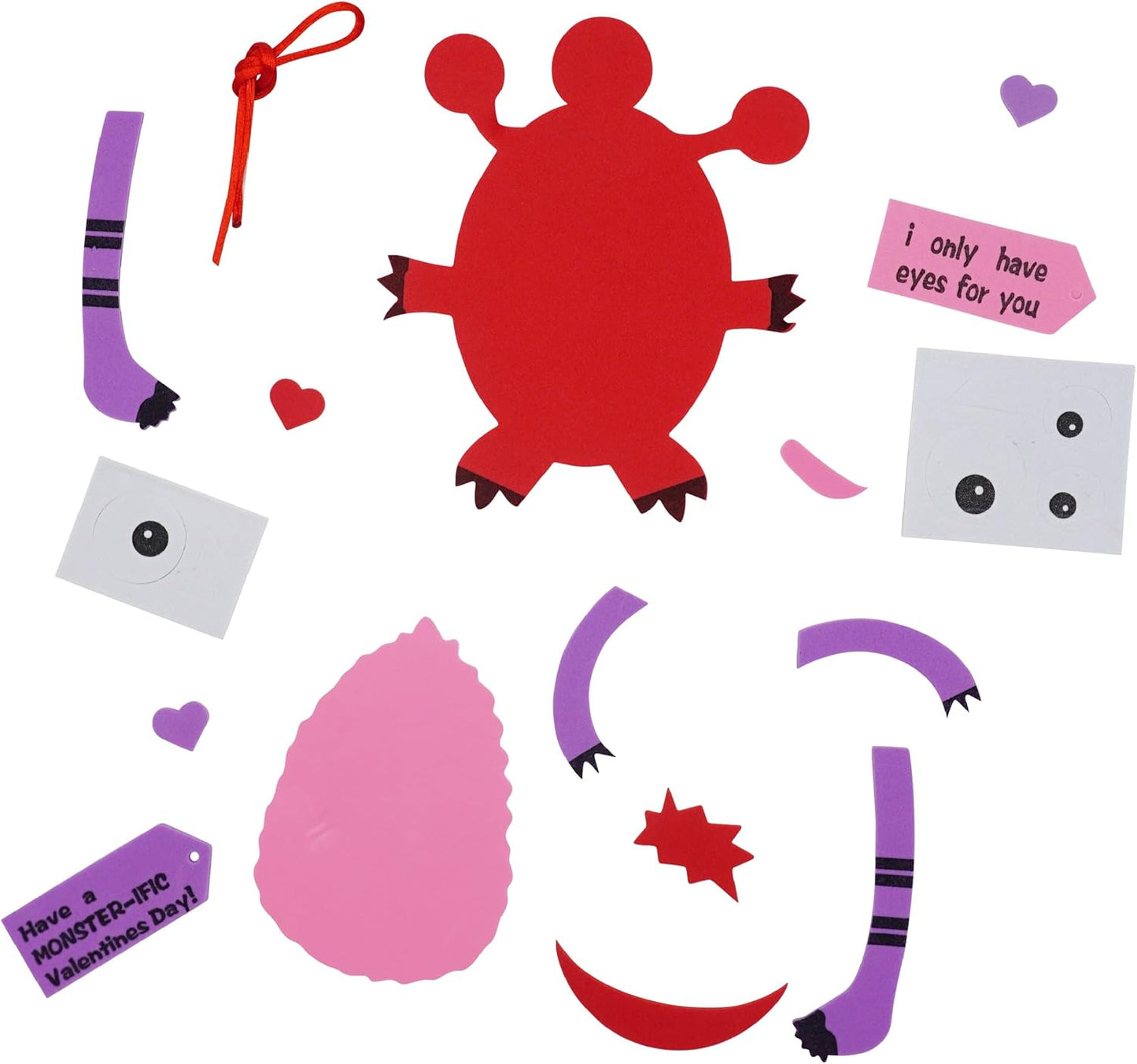 Valentines Monster Craft Ornament (12 Pack) Foam Valentines Day Crafts for Kids Classroom DIY Card Activity Bulk - Individually Wrapped