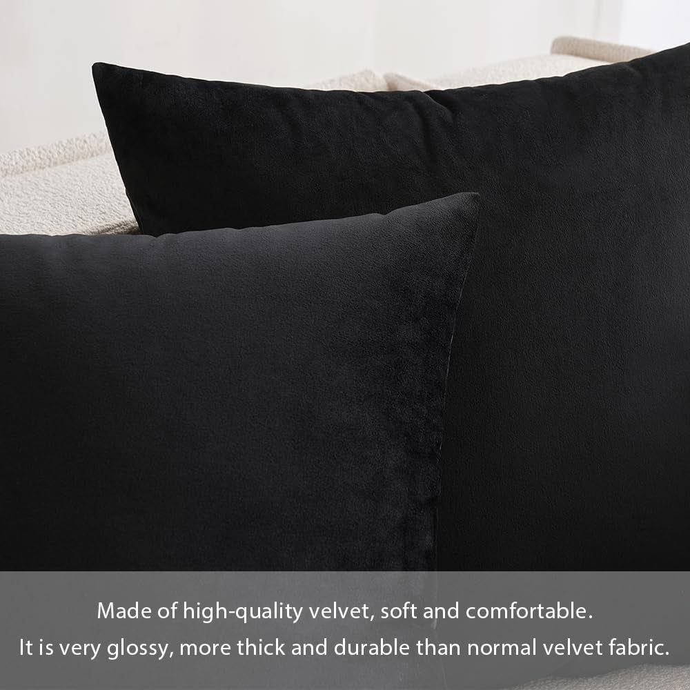 Pack of 2, Velvet Soft Solid Decorative Square Throw Pillow Covers Set Cushion Cases Pillowcases for Home, Sofa Bedroom Car 18 X 18 Inch 45 X 45 Cm, Black