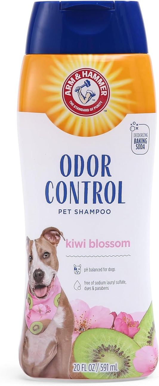 Deodorizing Dog Shampoo for Smelly Dogs & Puppies with Baking Soda - Tearless, Moisturizing Dog Shampoo for Sensitive Skin - Dog Odor Shampoo - Kiwi Blossom Scent, 20 Fl Oz