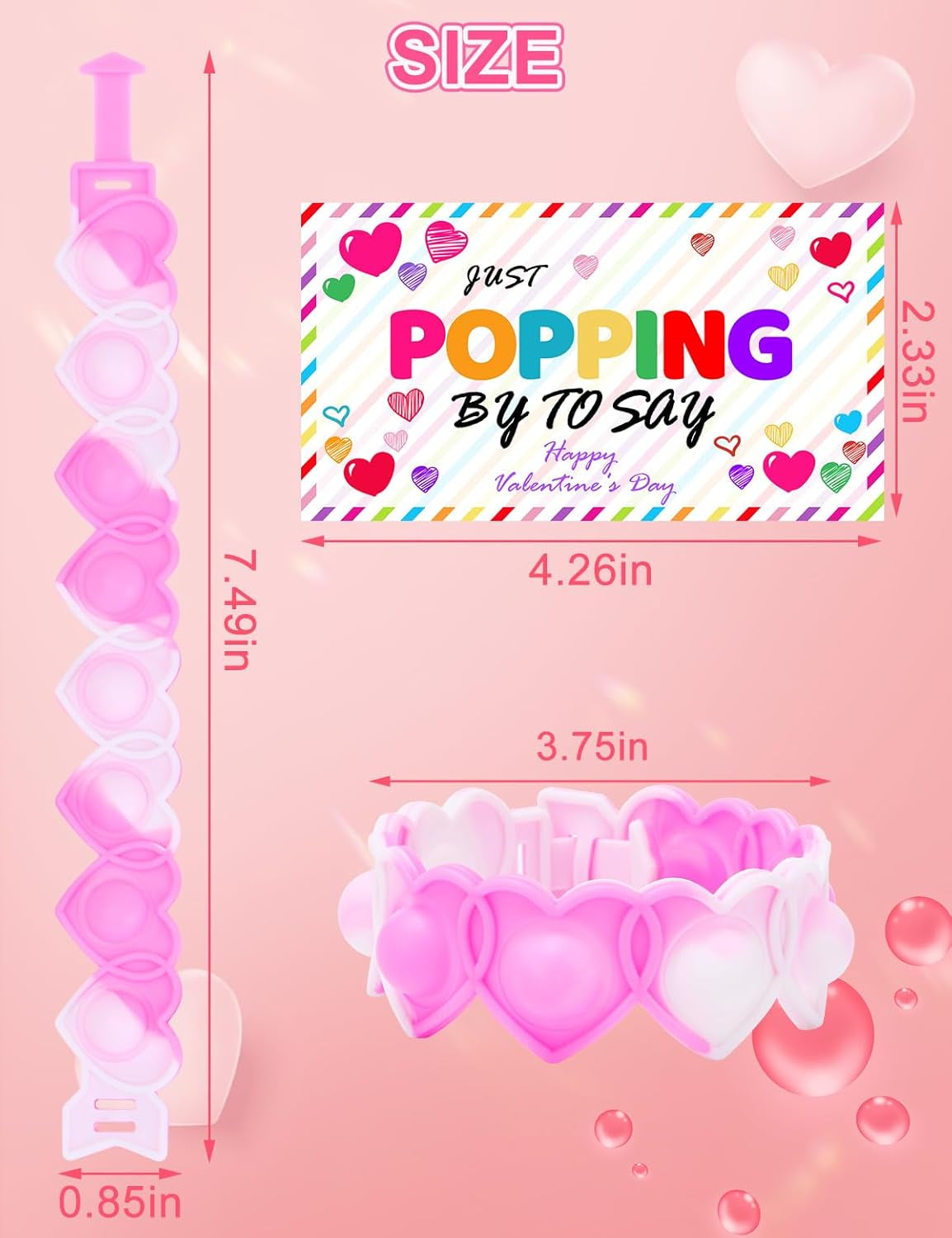 32Pcs Pop Fidget Bracelet Toy with Valentine'S Day Card ,Valentines Classroom Exchange Kit for Kids, Party Favor Supplies for Kids Children