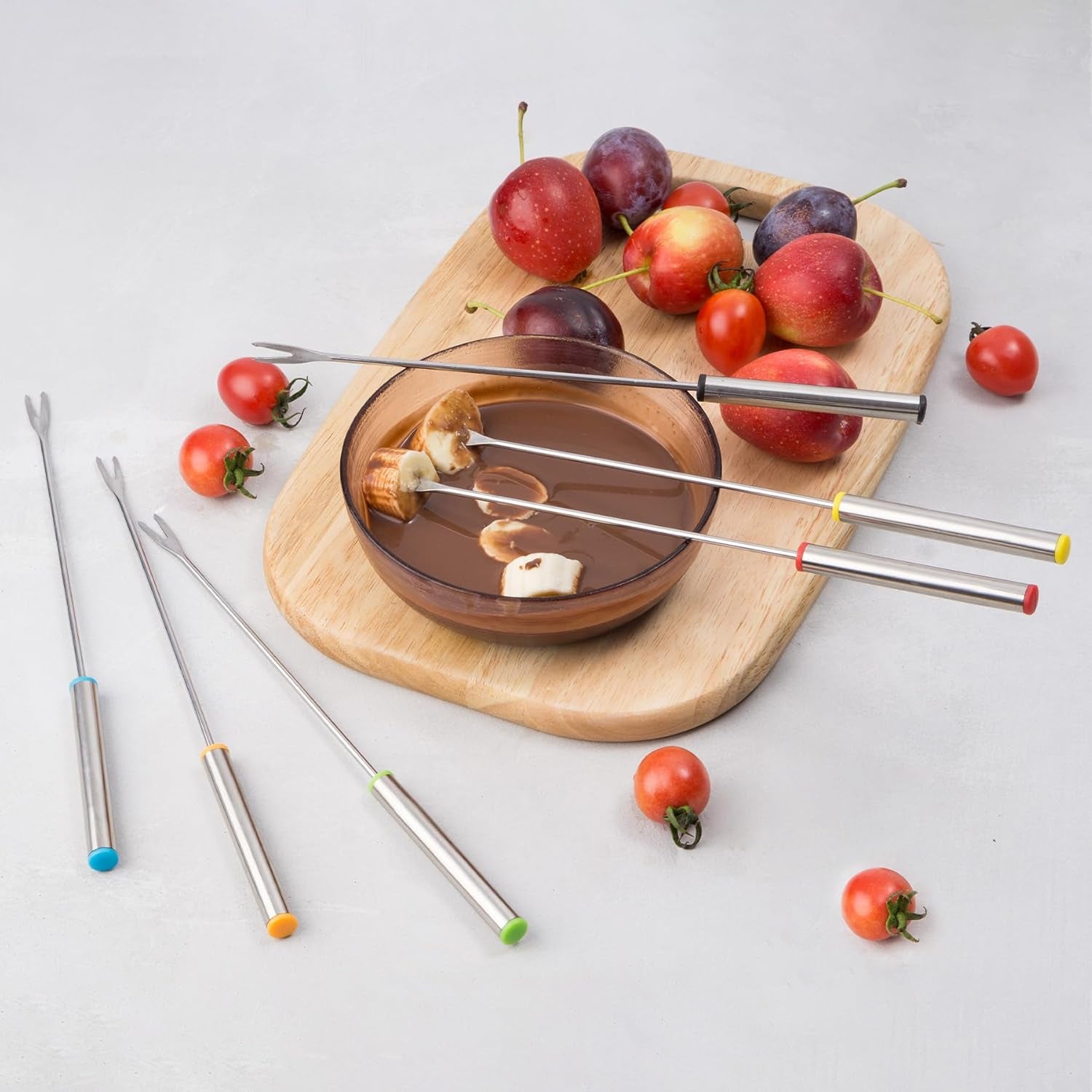 12PCS 9.5 Inch Color-Coded Stainless Steel Fondue Forks, Cheese Fondue Fork Stainless Steel Fruit Fondue Cheese with Heat-Blocking Handle for Chocolate Fountain Cheese