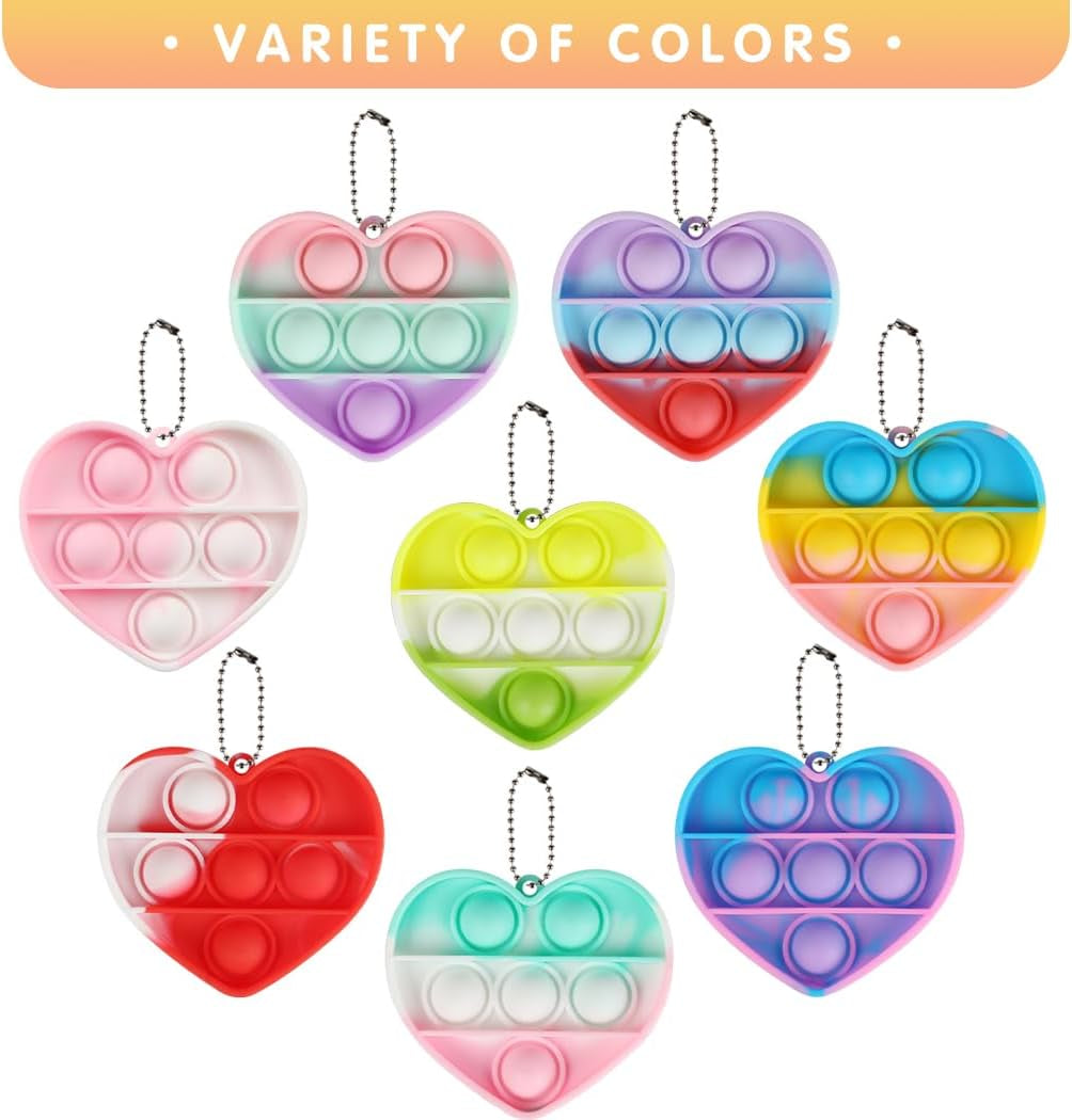 32 Pack Valentines Day Gifts for Kids - Valentines Cards with Mini Heart Pop Fidget Toys Bulk - Valentine Exchange for Girls Boys School Class Classroom Fidget Toys Party Favors