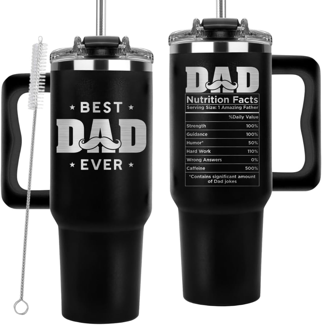 Valentine Gifts for Dad - Best Dad Ever Tumbler - Fathers Day Travel Coffee Cup, Happy Birthday Present for Men, New Dad Tumblers, Father to Be Ideas, Mens Gifts from Wife, Son, Daughter