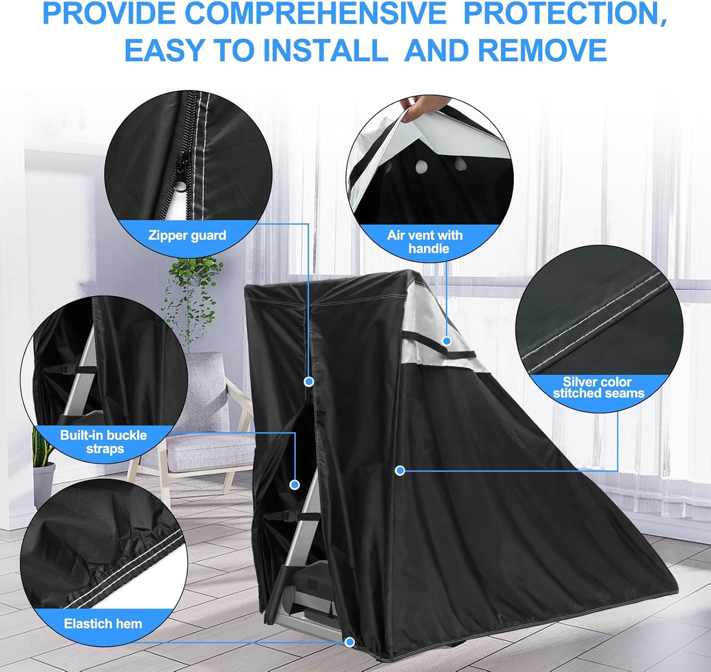 Treadmill Cover, Waterproof Dustproof Running Machine Cover with Zipper, Workout Equipment Treadmill Cover with Built-In Windproof Buckle, Ideal for Home Gym Indoor Outdoor