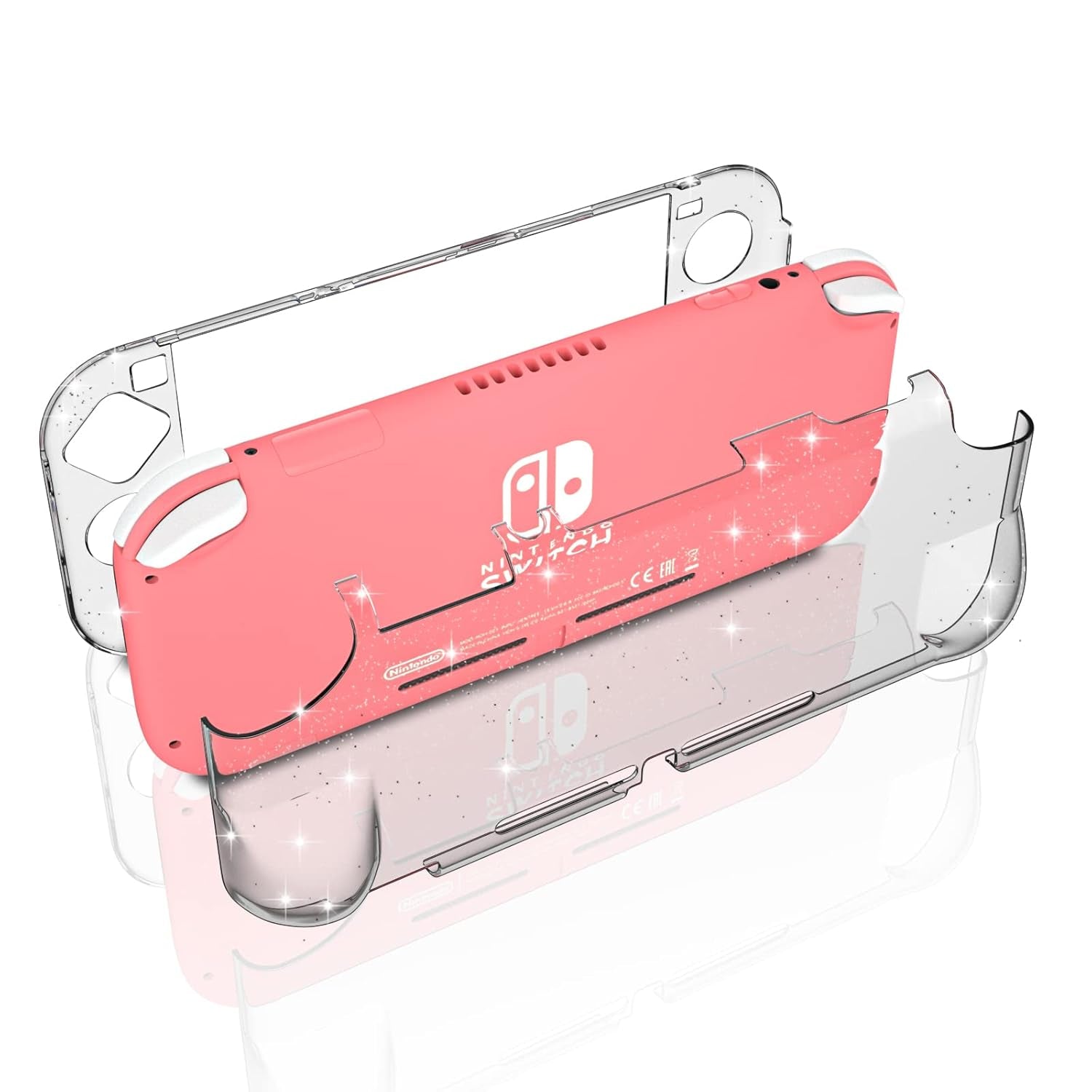 Portable Electronic Device Cover for Nintendo Switch Lite, Clear Hard Glitter Case - Compatible with up to 5.5 Inch Devices, Anti-Slip, Glitter Theme