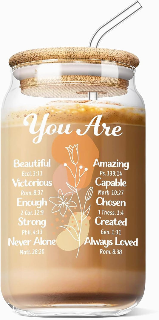 Christian Gifts for Women - Birthday Gifts Ideas for Best Friend Sister Mom Inspirational Religious Encouraging Thank You Gifts 16 Oz Can Glass