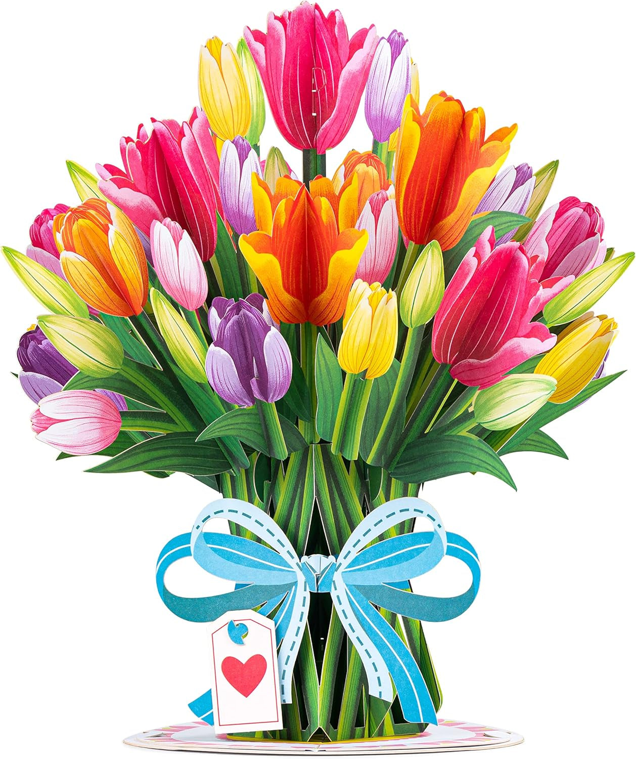 Hugepop Tulips Flower Bouquet 3D Popup Card, with Detachable Paper Bouquet, Gift for Birthday, Mothers Day, Anniversary, Thank You, All Occasion - Jumbo 10" X 14" Cards - Includes Envelope and Note