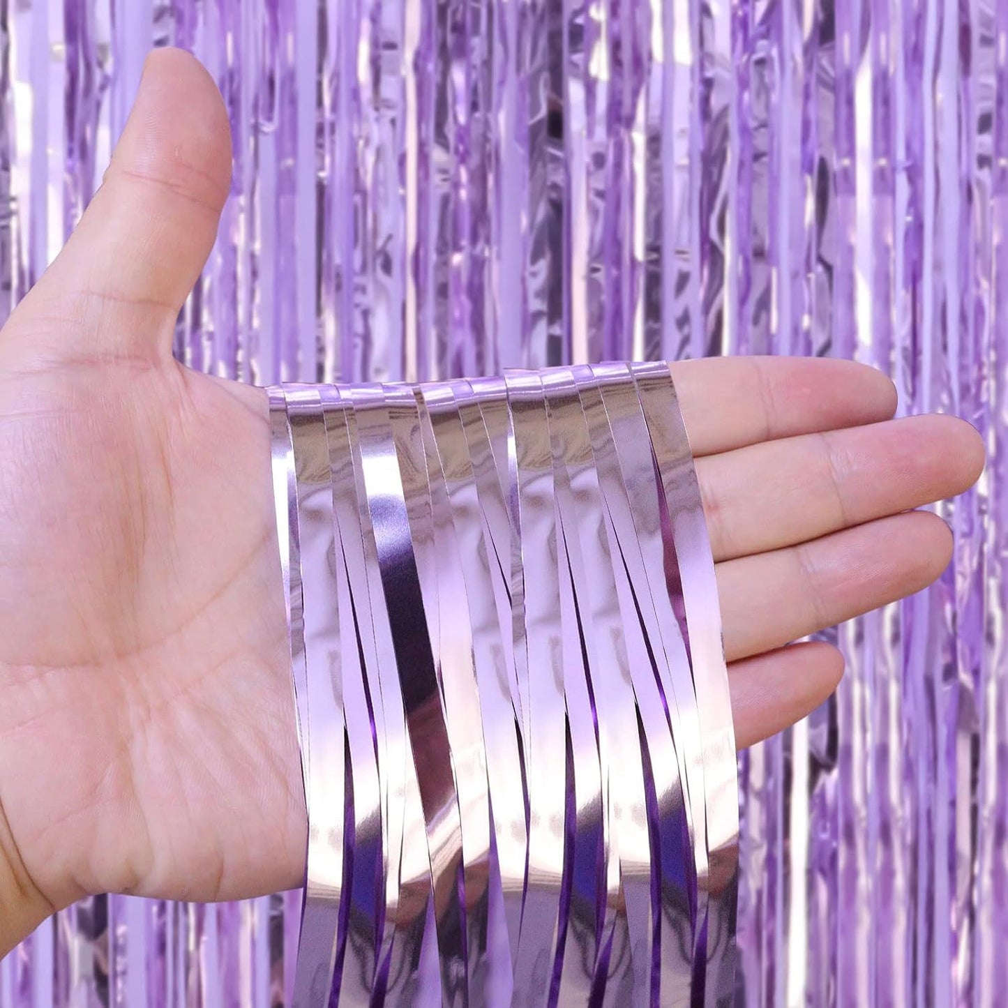 Light Purple Fringe Curtains, Xtra Large Foil Fringe Curtains, Pack of 2 Foil Light Purple Backdrop Curtains Party Decorations for Birthday Wedding Bridal Shower Cocktail Christmas New Year Party